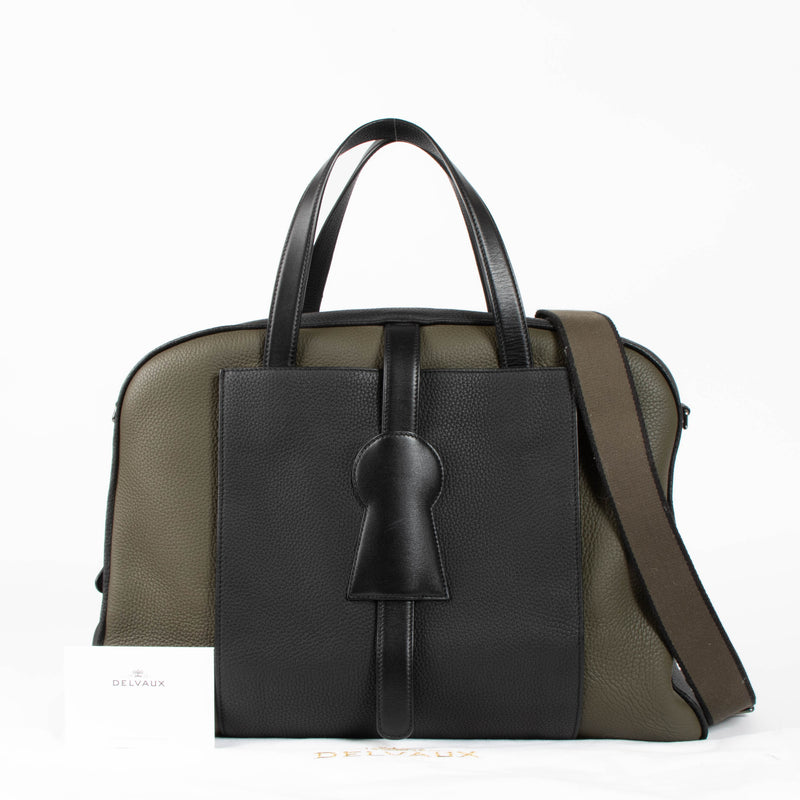 Delvaux Khaki/Black Taurillon Soft Magritte D-Off Travel Bag