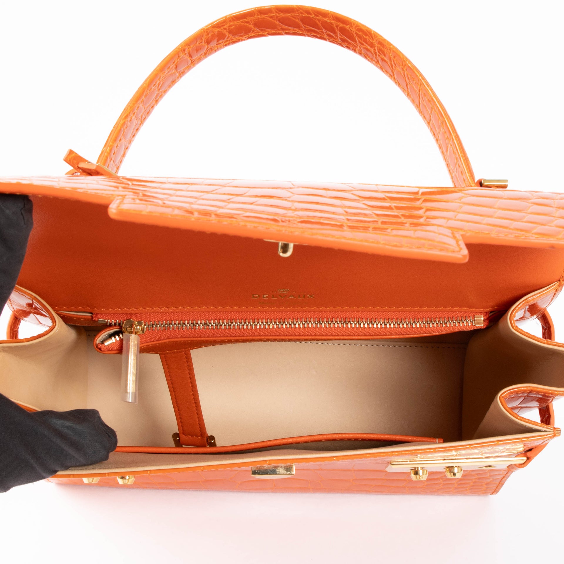 Delvaux Paprika Shiny Alligator Tempête MM Bag