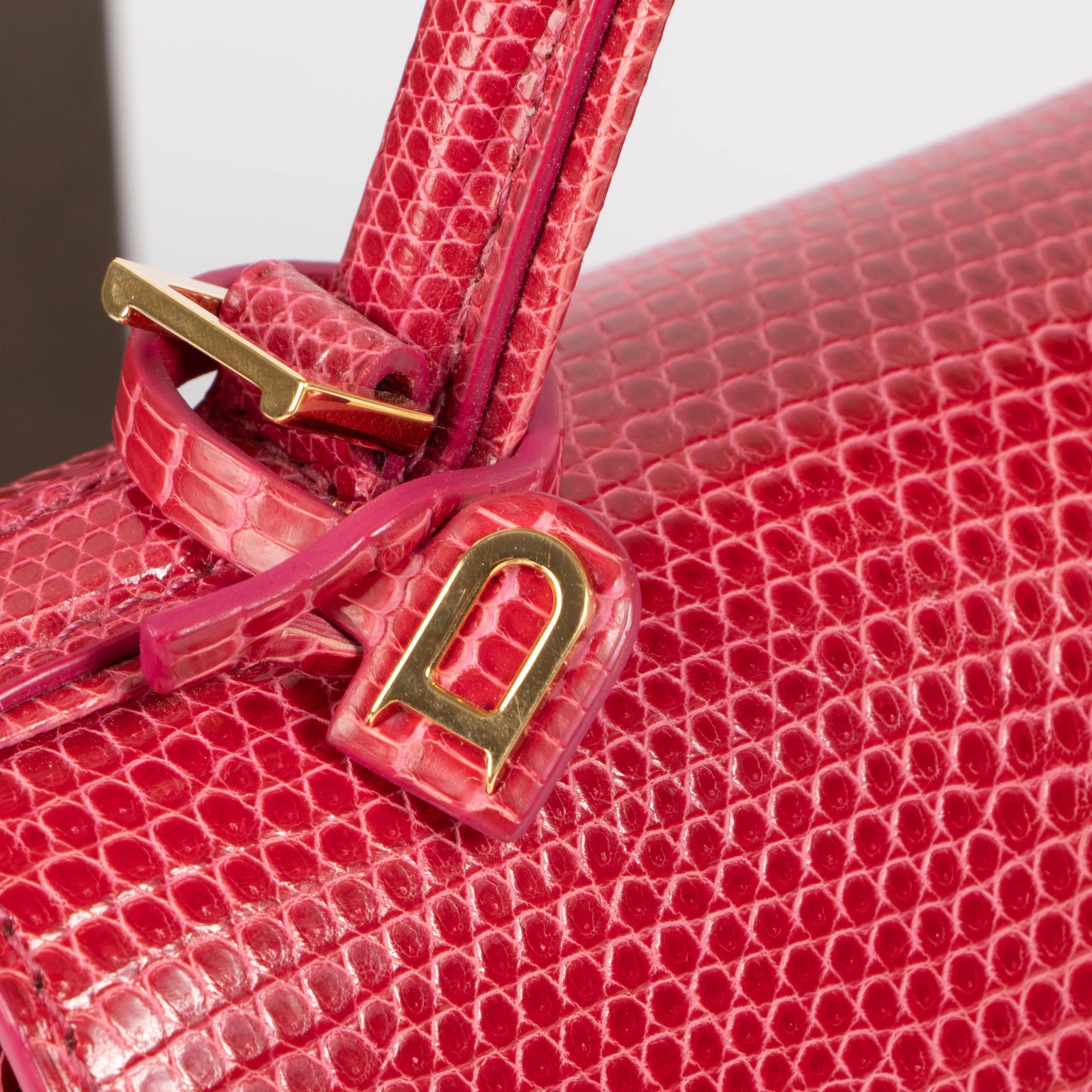 Delvaux Framboise Shiny Lizard Tempête Mini Bag