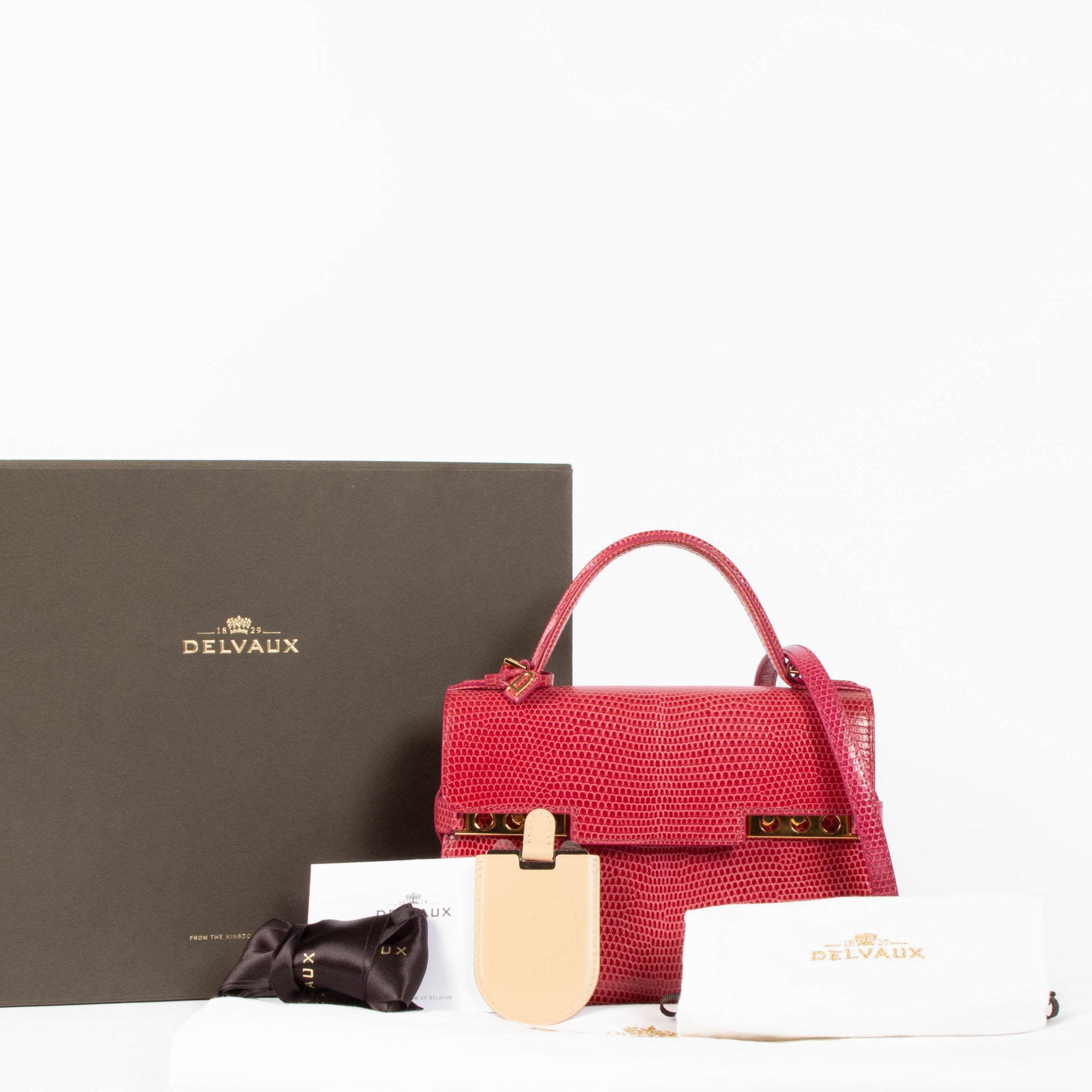 Delvaux Framboise Shiny Lizard Tempête Mini Bag