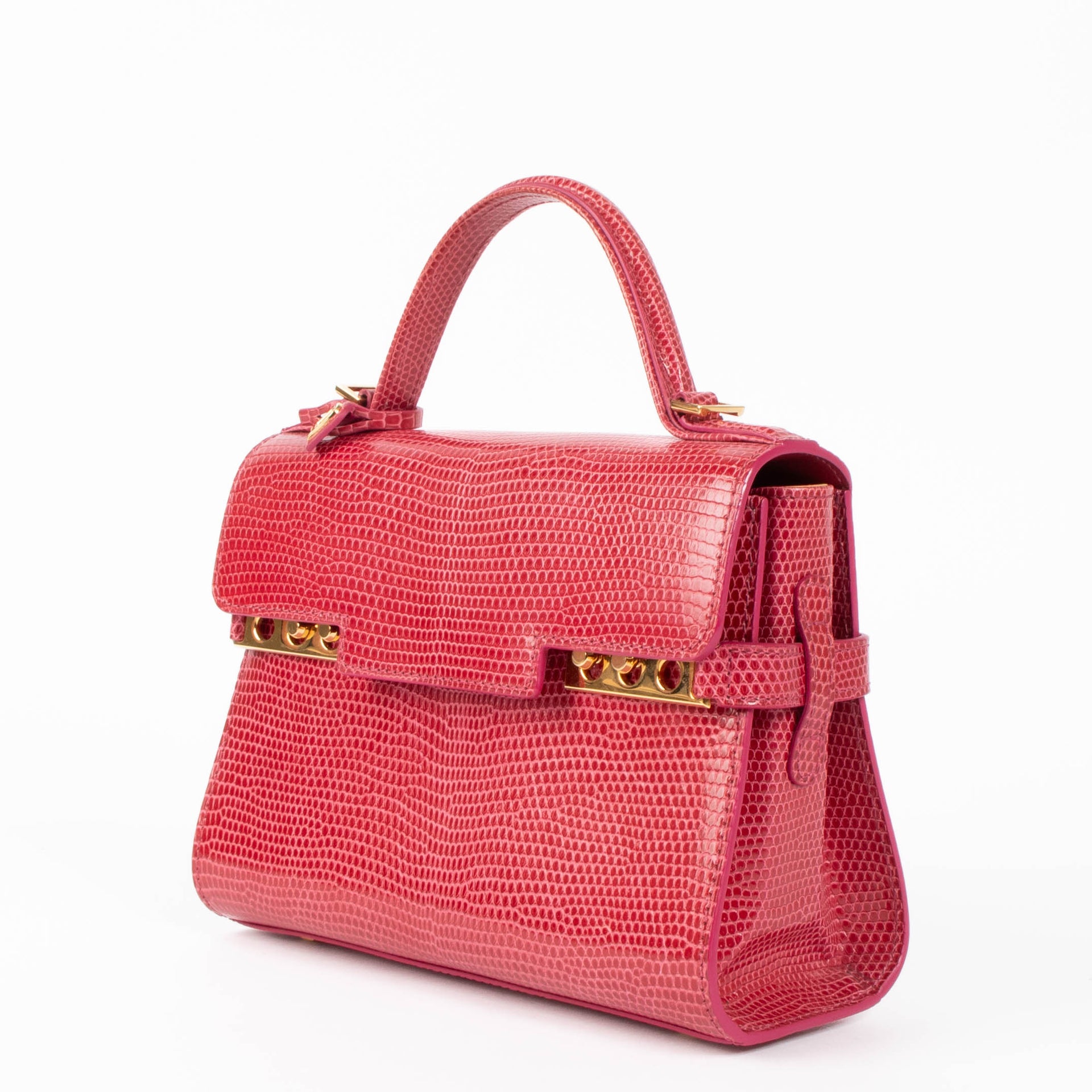 Delvaux Framboise Shiny Lizard Tempête Mini Bag