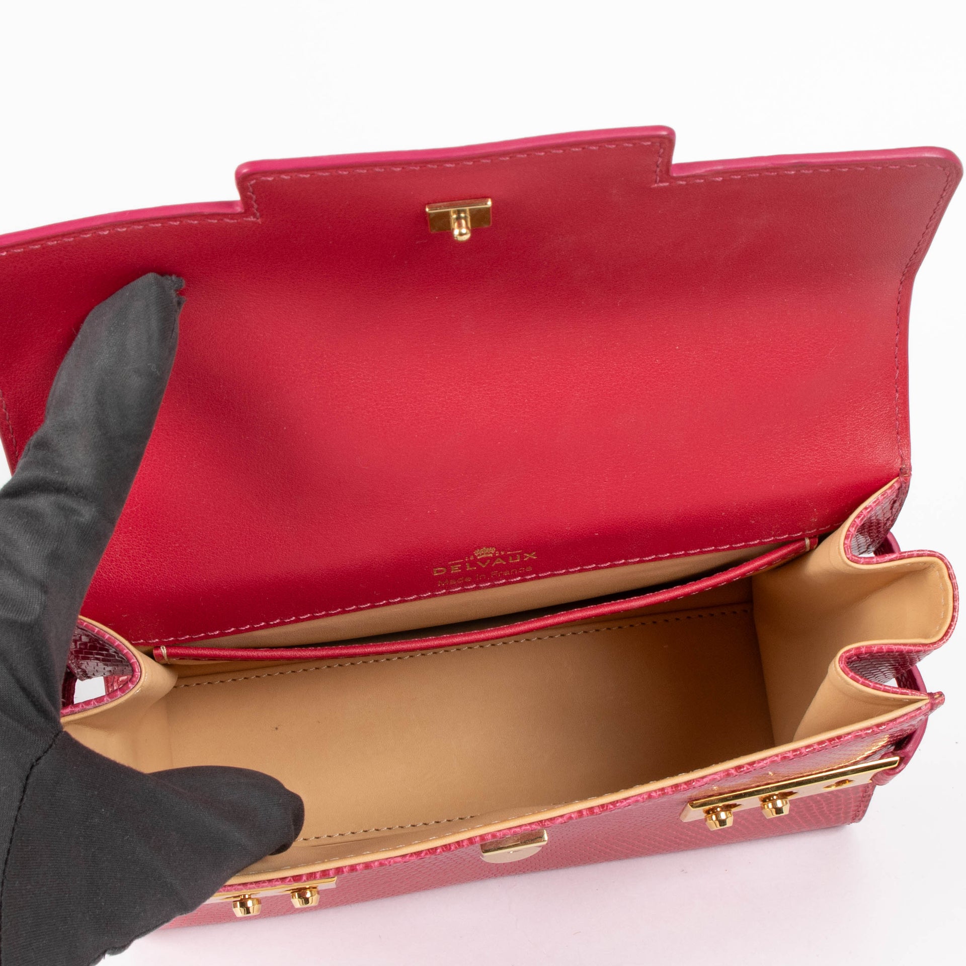 Delvaux Framboise Shiny Lizard Tempête Mini Bag