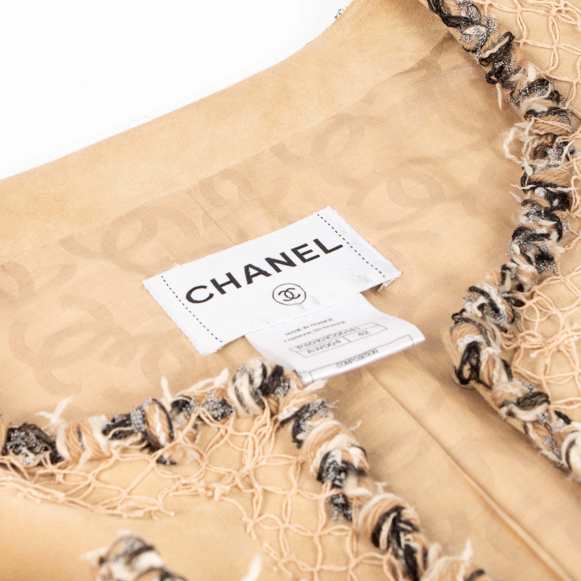 Shop this authentic Chanel Camel Suede Jacket - size 42  pre-loved on Labellov.com 
