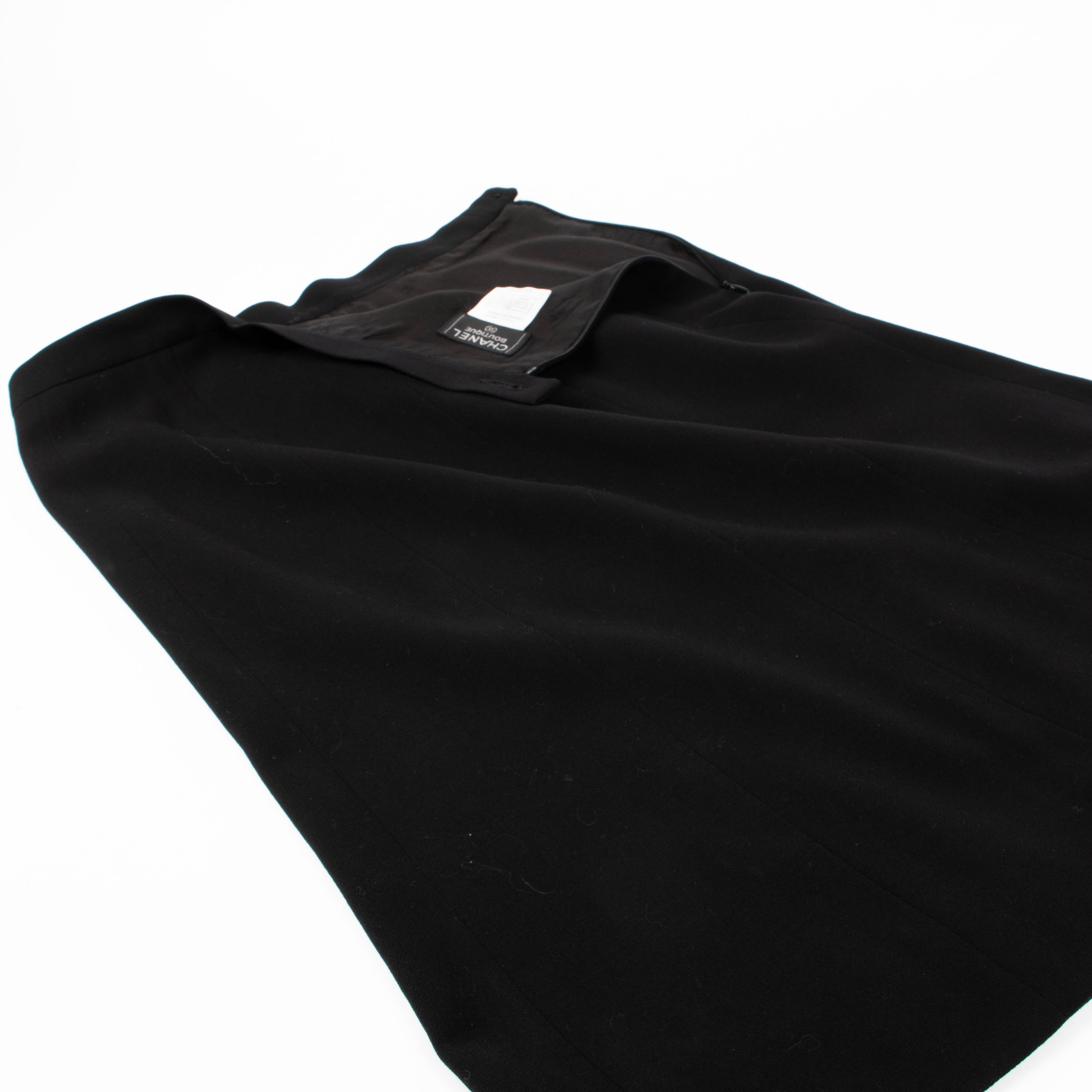 CHANEL ヴィンテージ リアルレザーラップスカート　BLACK/38 Chanel 98A Black Suit Skirt - Size 38 – Labellov