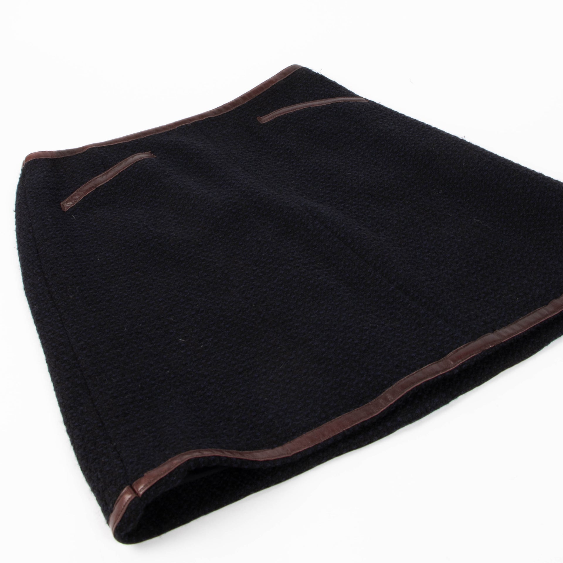 Shop this authentic Chanel Navy Blue Tweed Wool Skirt - Size 40  pre-loved on Labellov.com