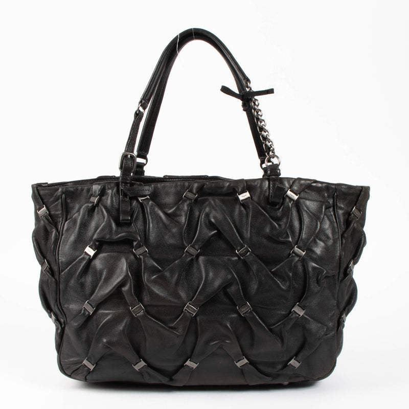 Ferragamo Black Vara Gathered Leather Shopper Bag