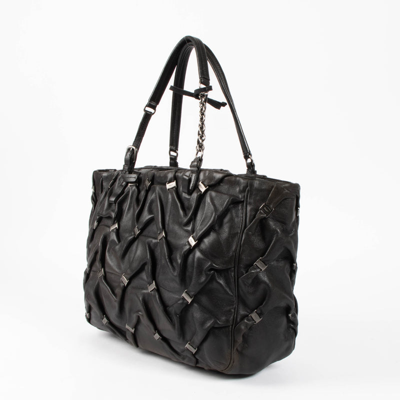 Ferragamo Black Vara Gathered Leather Shopper Bag