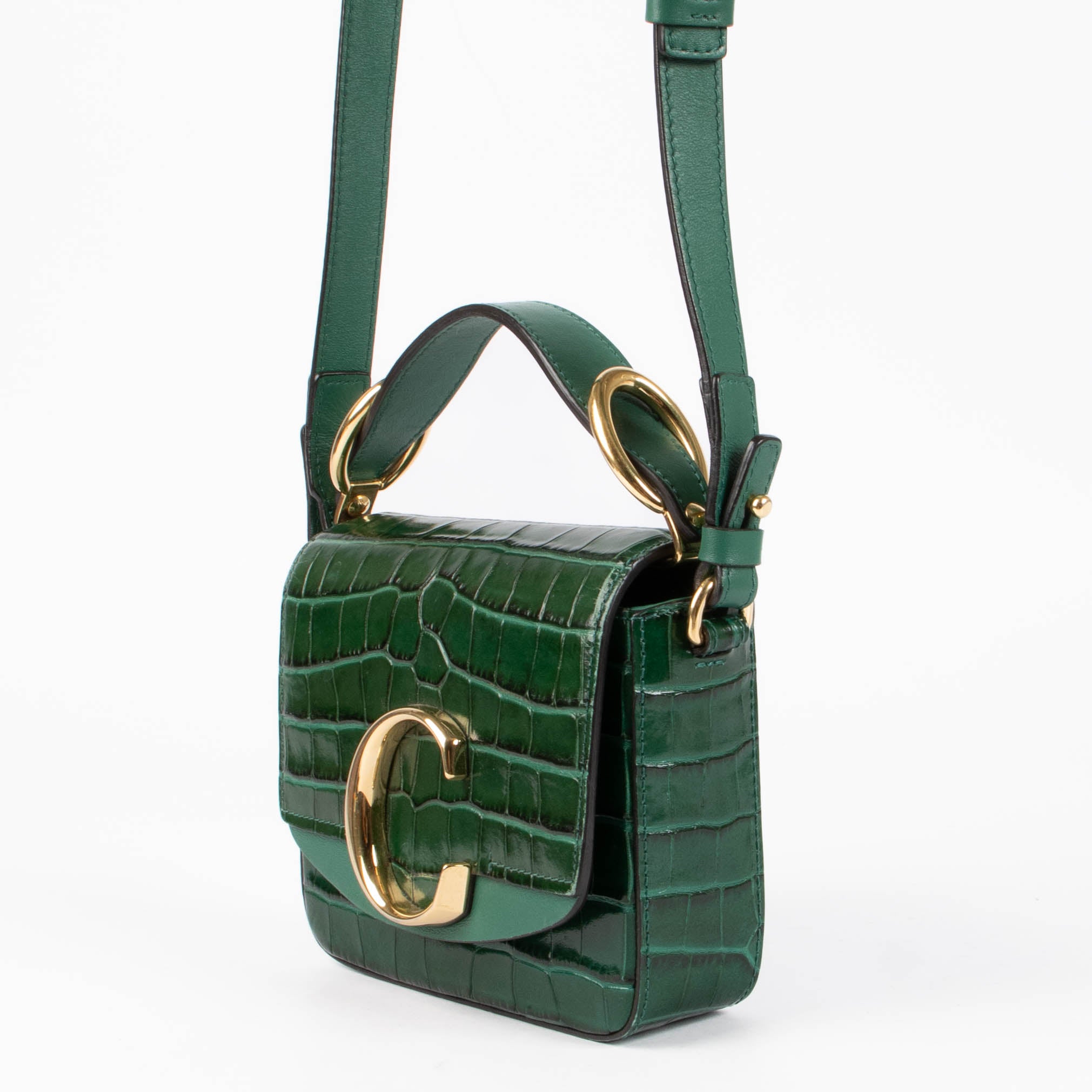 【希少】Chloé ヘビ革 ハンドバッグ グリーン Chloé Green Croco Embossed C-Mini Bag – Labellov