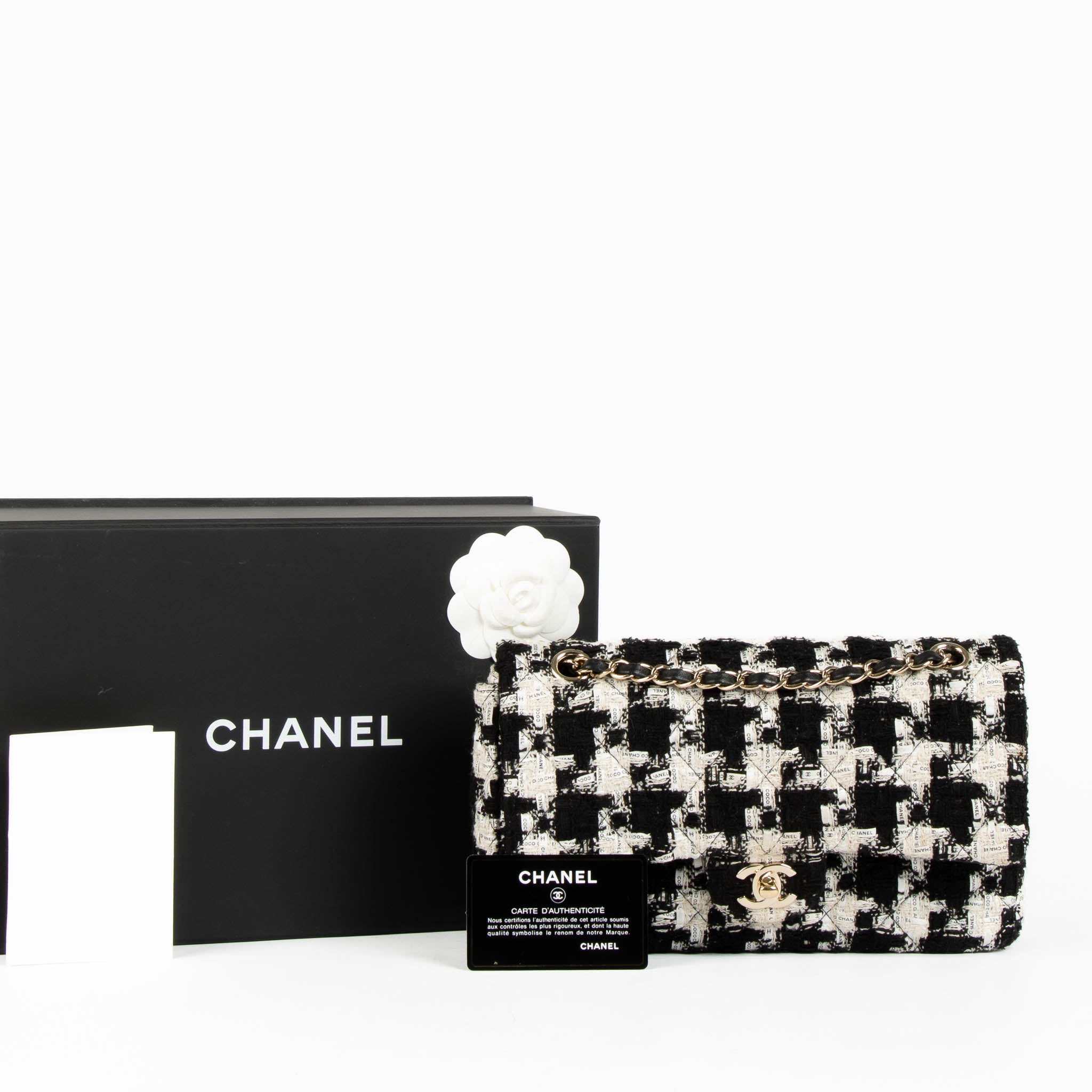 CHANEL白黒リボン2ロール200m Chanel 20S Houndstooth Tweed Ribbon Medium Classic 11.12 Bag