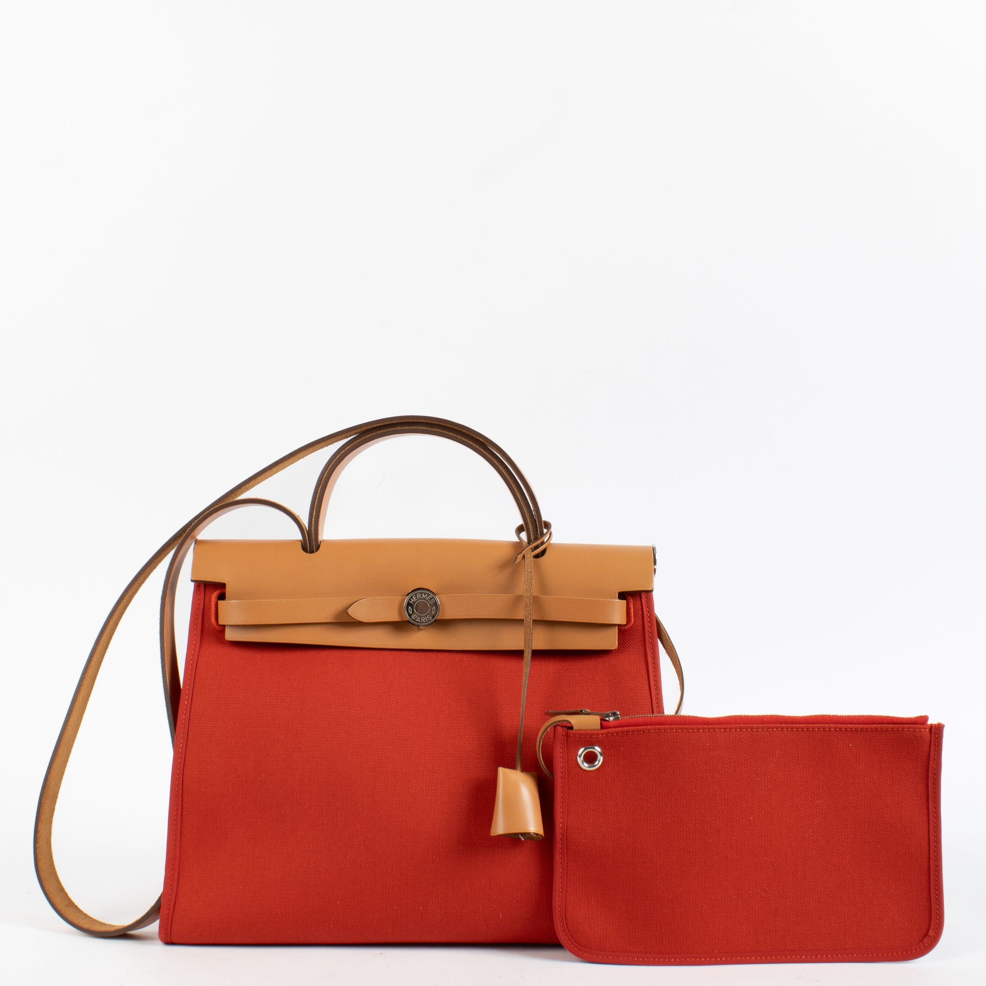 Hermès Herbag Zip 31 Rouge Tomate/Naturel Toile Militaire/Hunter Accastillage Palladié