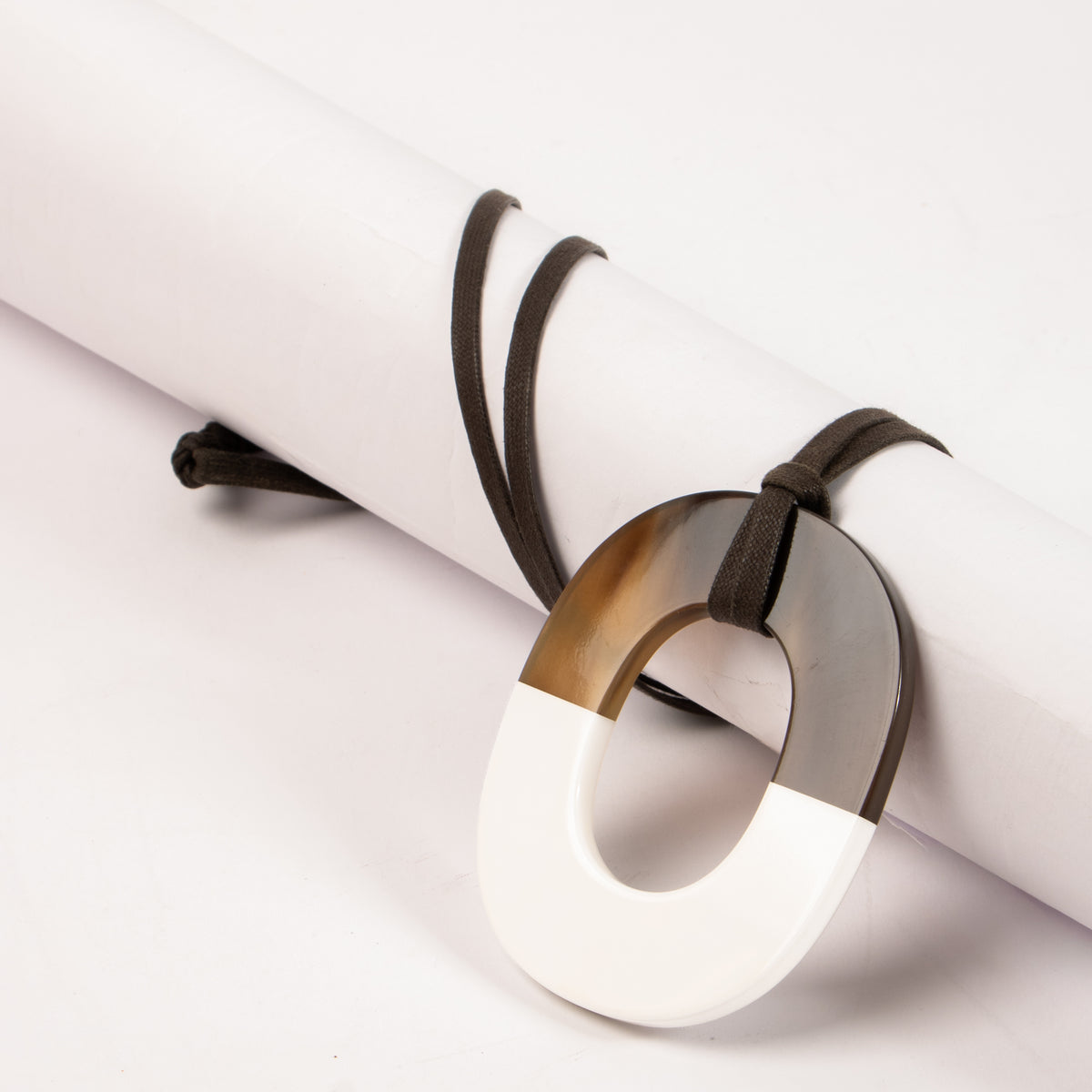 Hermes white Lacquered Horn Lift Pendant Necklace