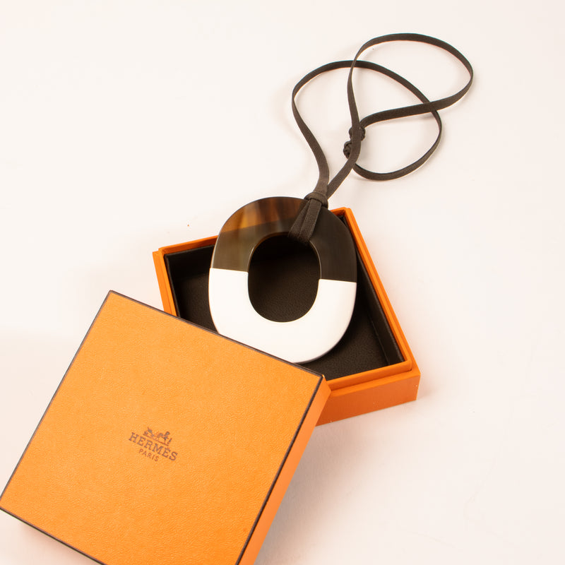 Hermes white Lacquered Horn Lift Pendant Necklace