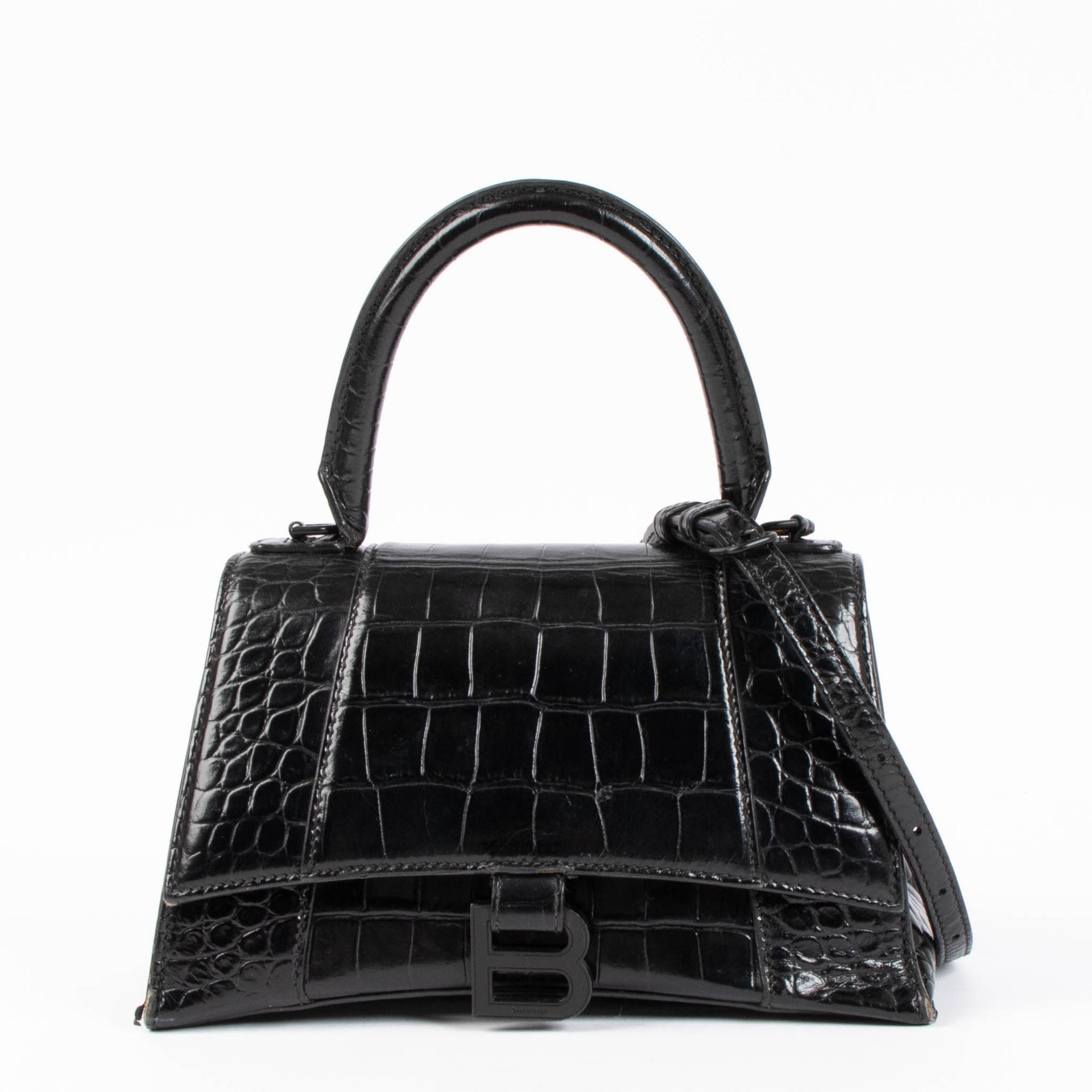 Balenciaga Black Croco Small Hourglass Bag