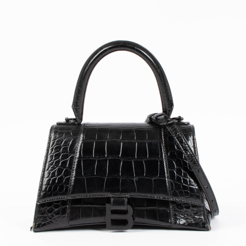Balenciaga Black Croco Small Hourglass Bag
