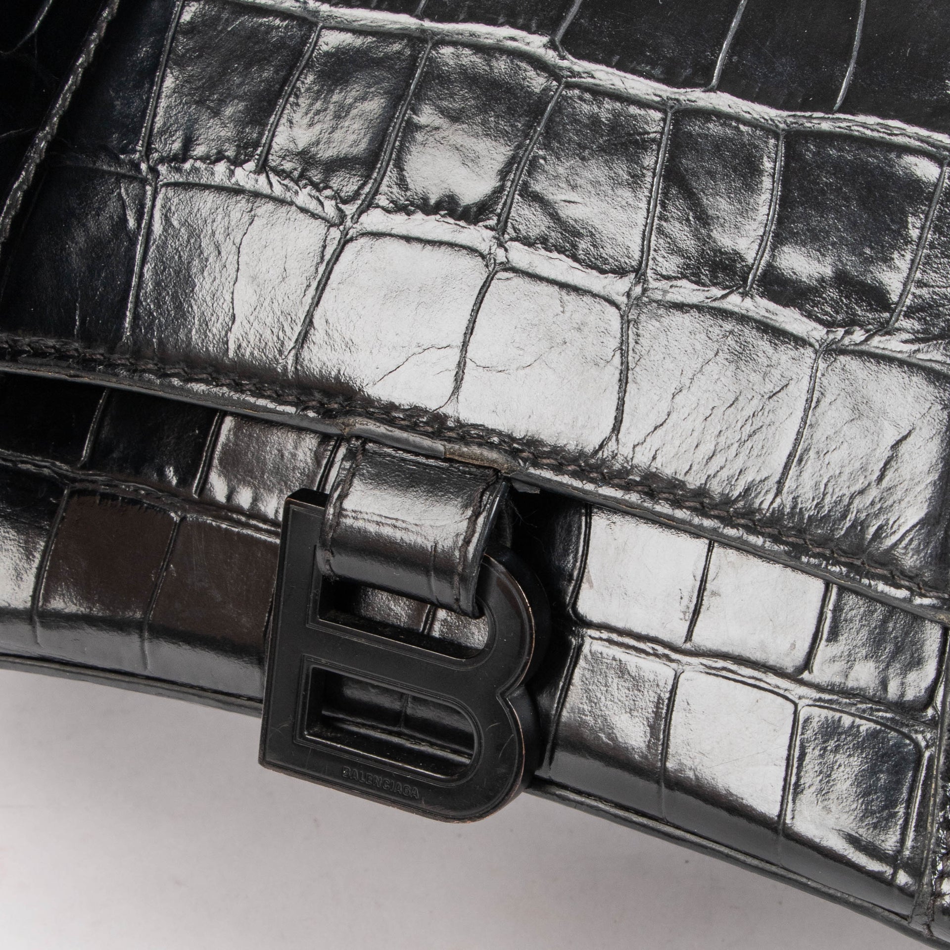Balenciaga Black Croco Small Hourglass Bag