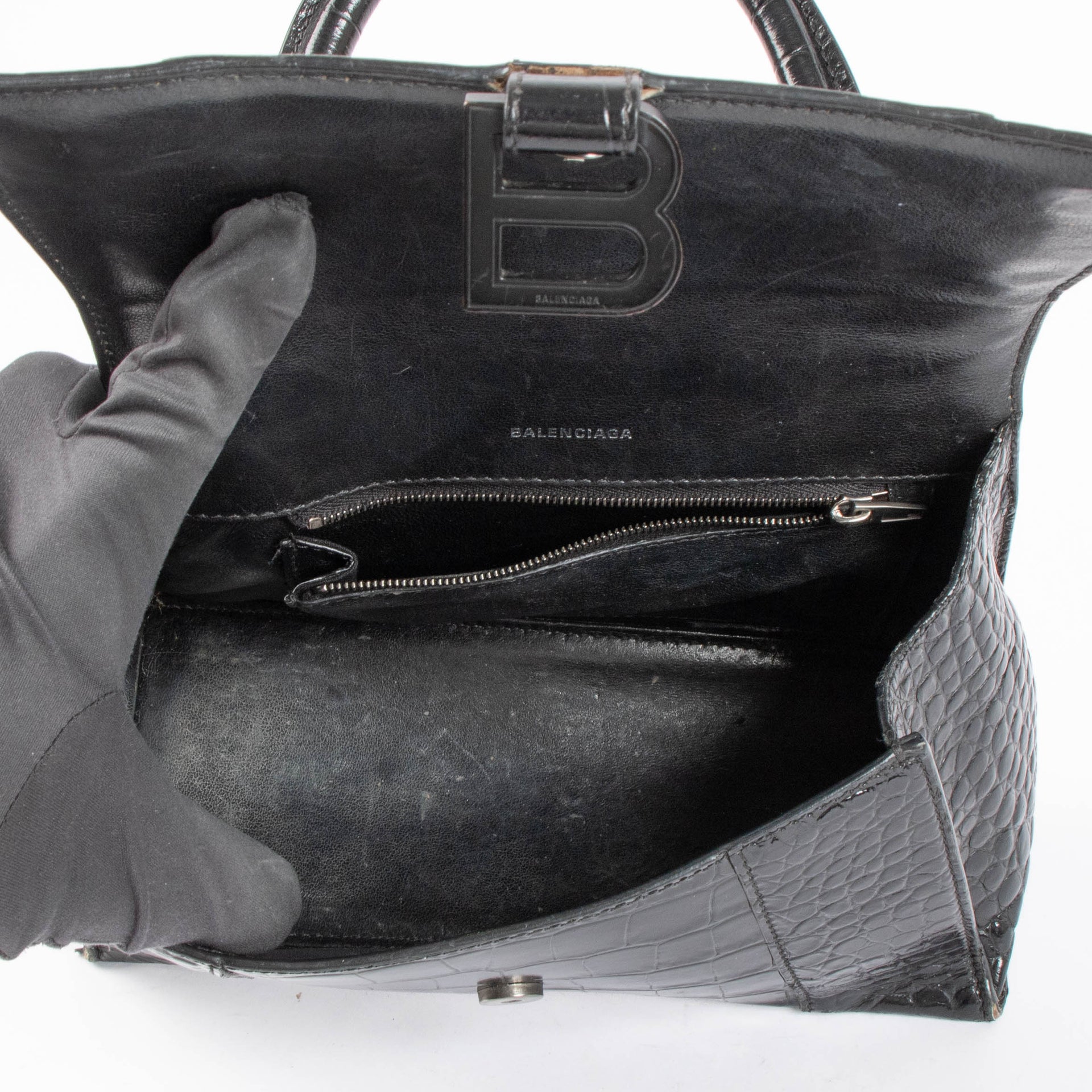 Balenciaga Black Croco Small Hourglass Bag