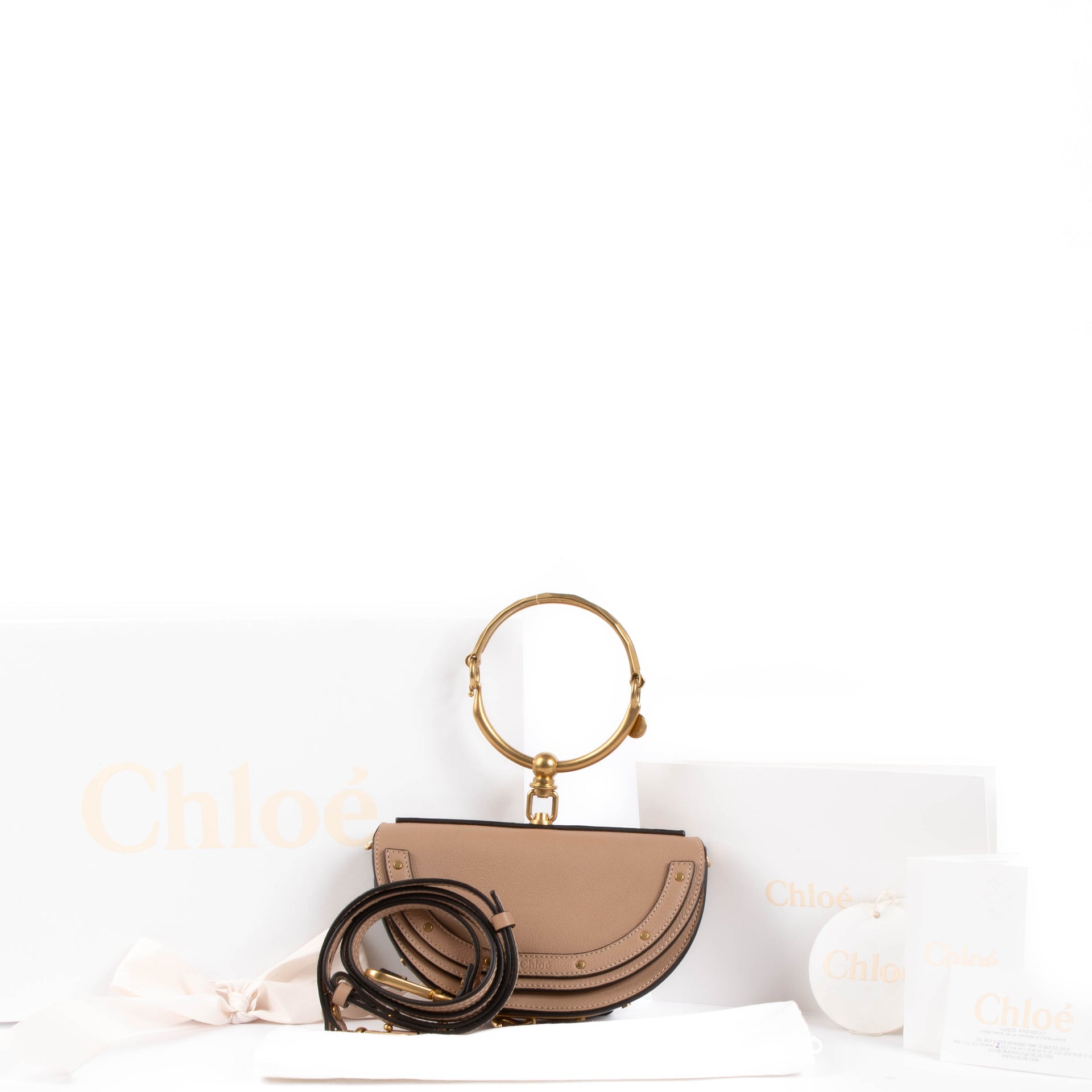 Chloé Beige Leather Nile Minaudière Bracelet Bag