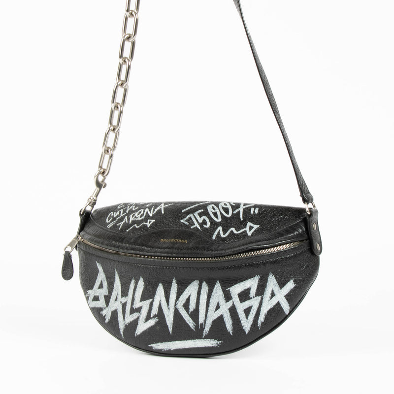 Shop this authentic Balenciaga Black Graffiti Souvenir XS Belt Bag pre-loved on Labellov.com 