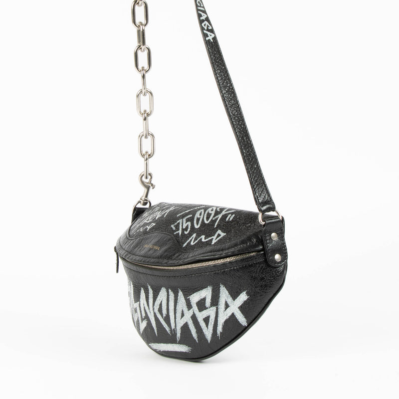 Shop this authentic Balenciaga Black Graffiti Souvenir XS Belt Bag pre-loved on Labellov.com 