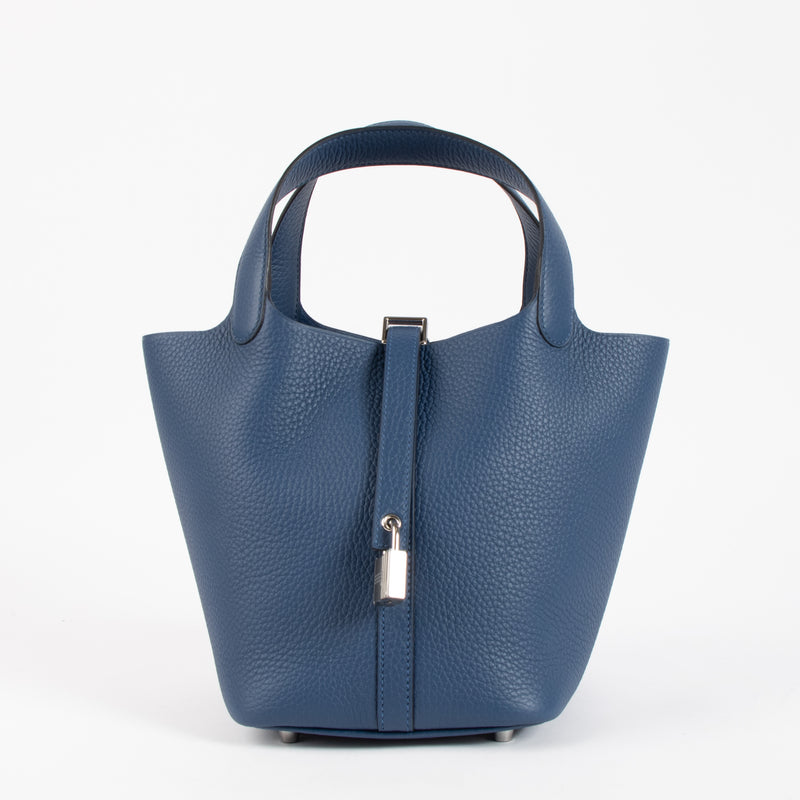 Hermès Picotin Lock 18 Bleu Tie Clemence PHW
