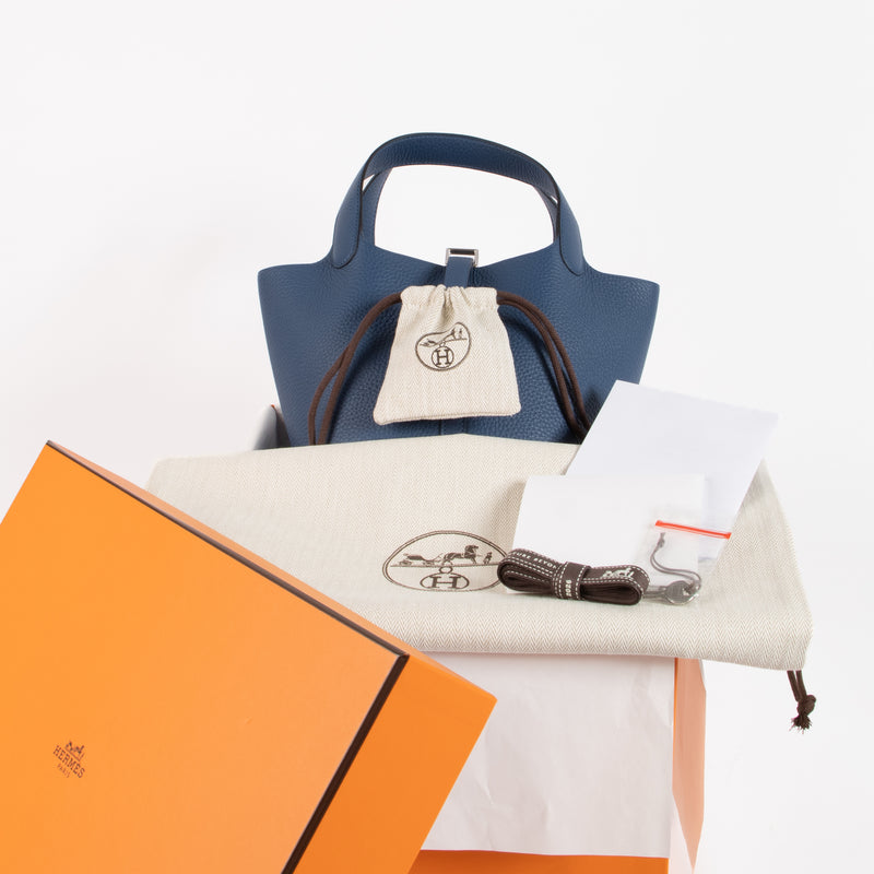Hermès Picotin Lock 18 Bleu Tie Clemence PHW