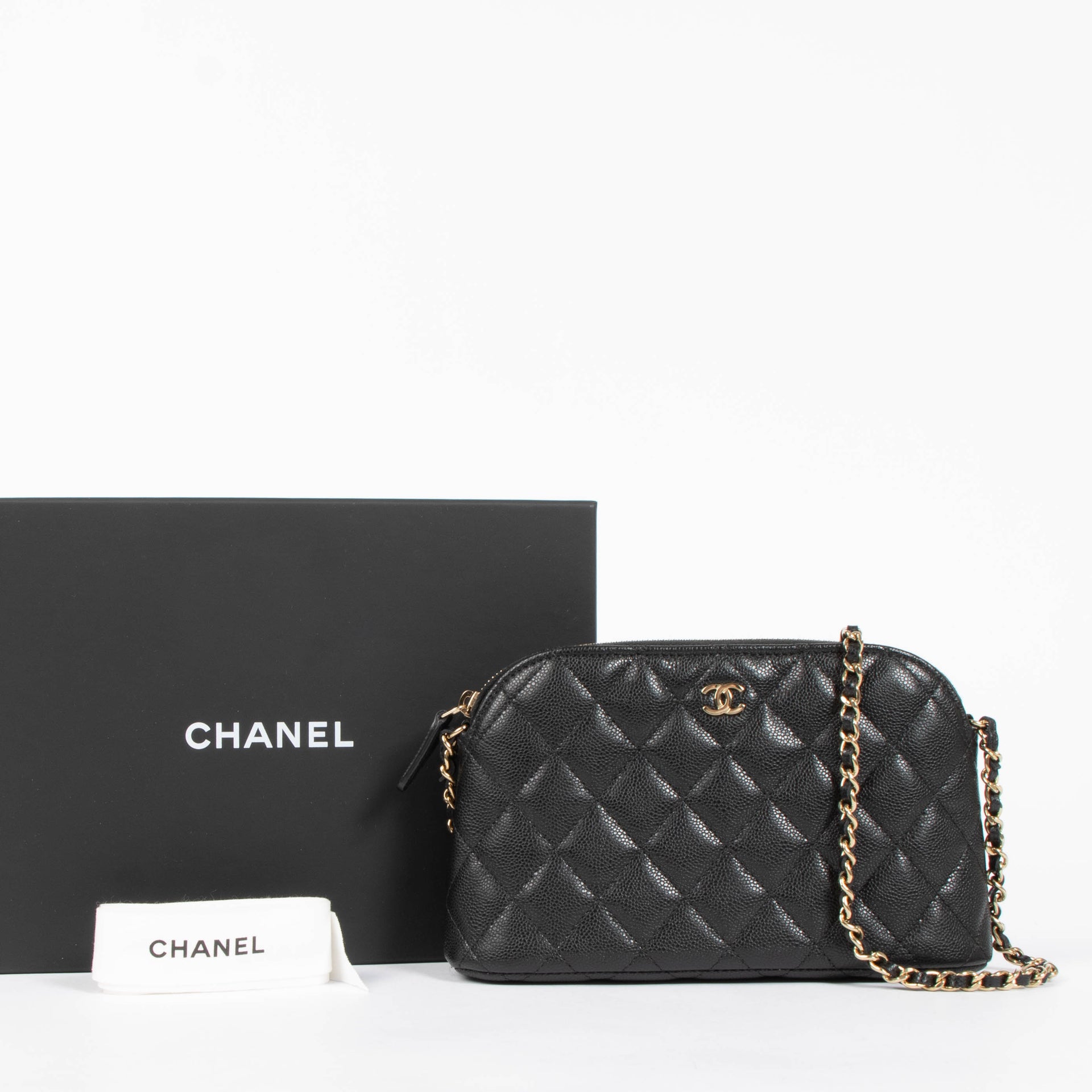 Chanel Black Caviar Clutch With Chain