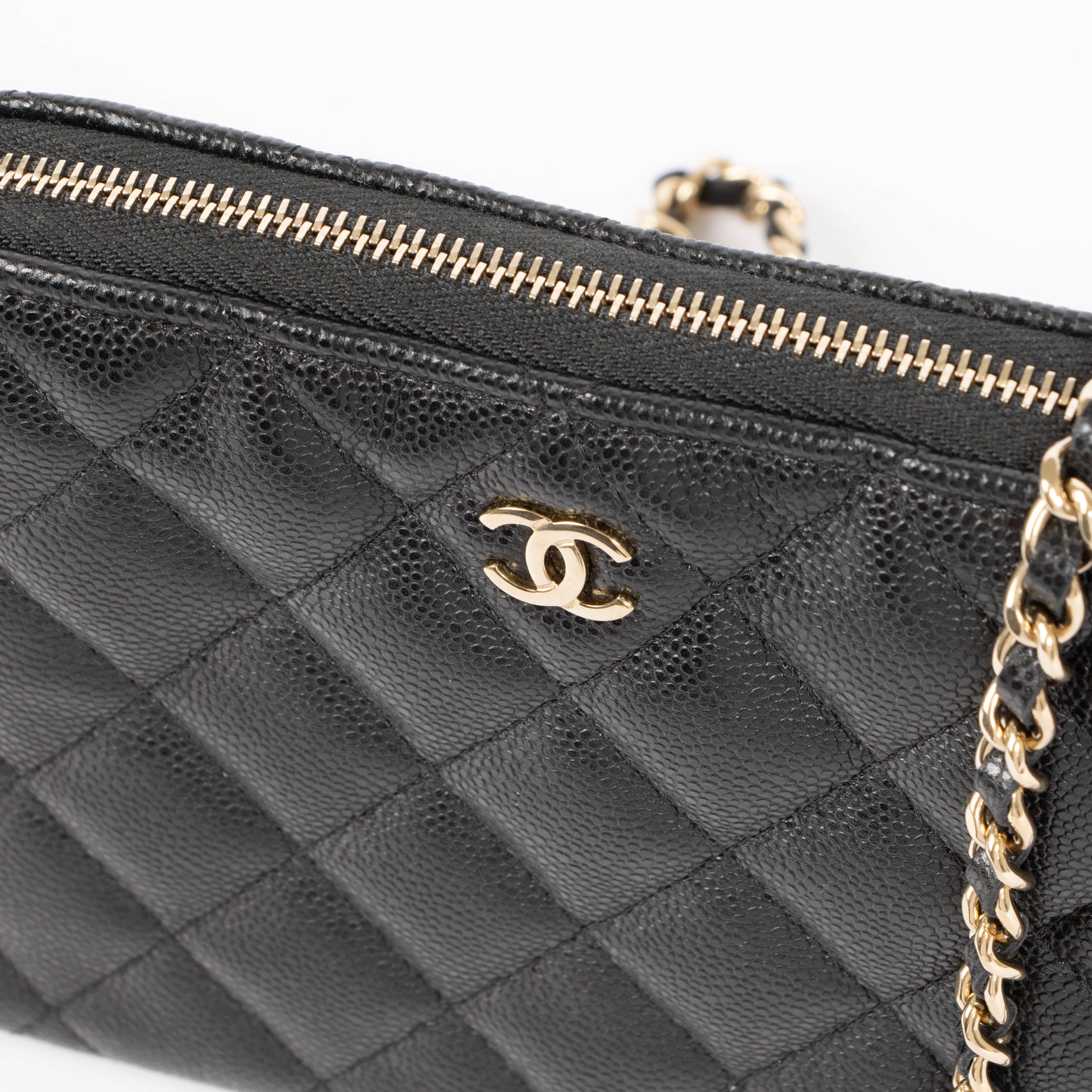 Chanel Black Caviar Clutch With Chain