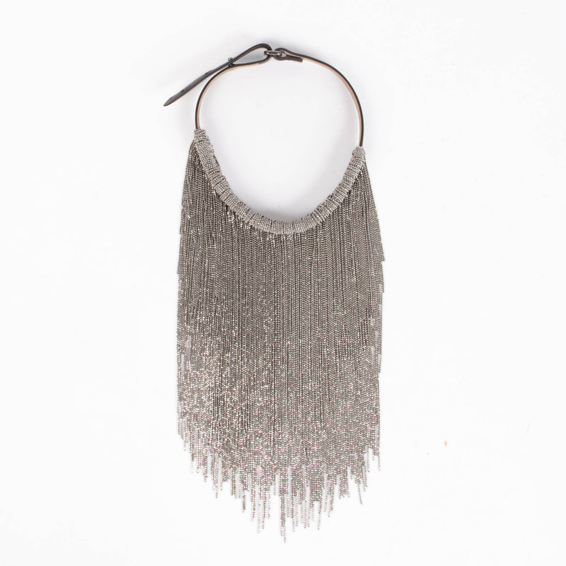 Brunello Cucinelli Silver Monili Metal Fringe Necklace