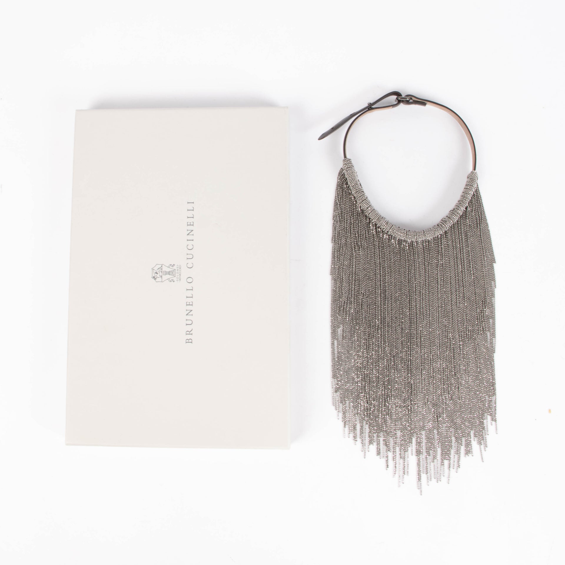 Brunello Cucinelli Silver Monili Metal Fringe Necklace
