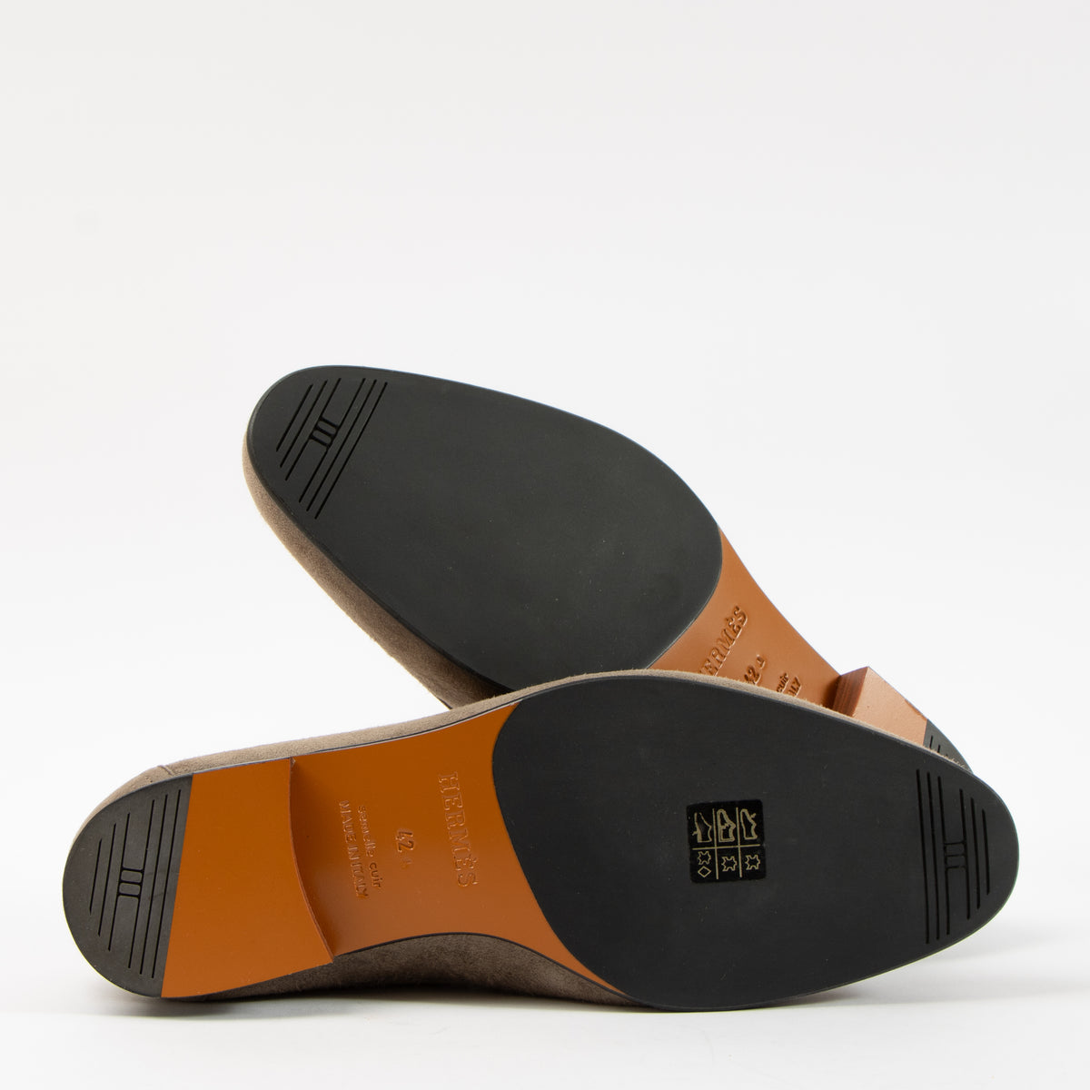 Shop the authentic Hermes Etoupe Suede Honore Loafers on Labellov.com.