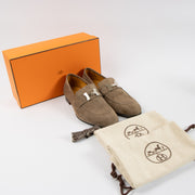 Shop the authentic Hermes Etoupe Suede Honore Loafers on Labellov.com.