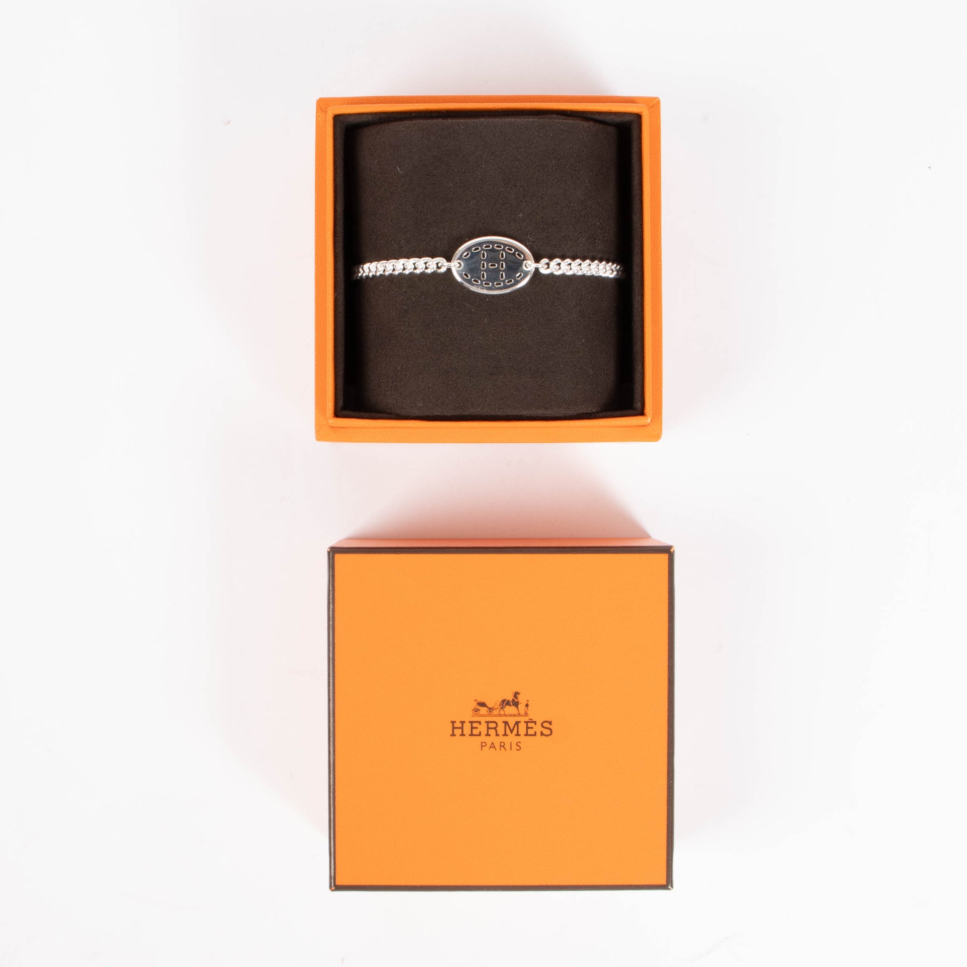 Hermes Sterling Silver Point Sellier Bracelet