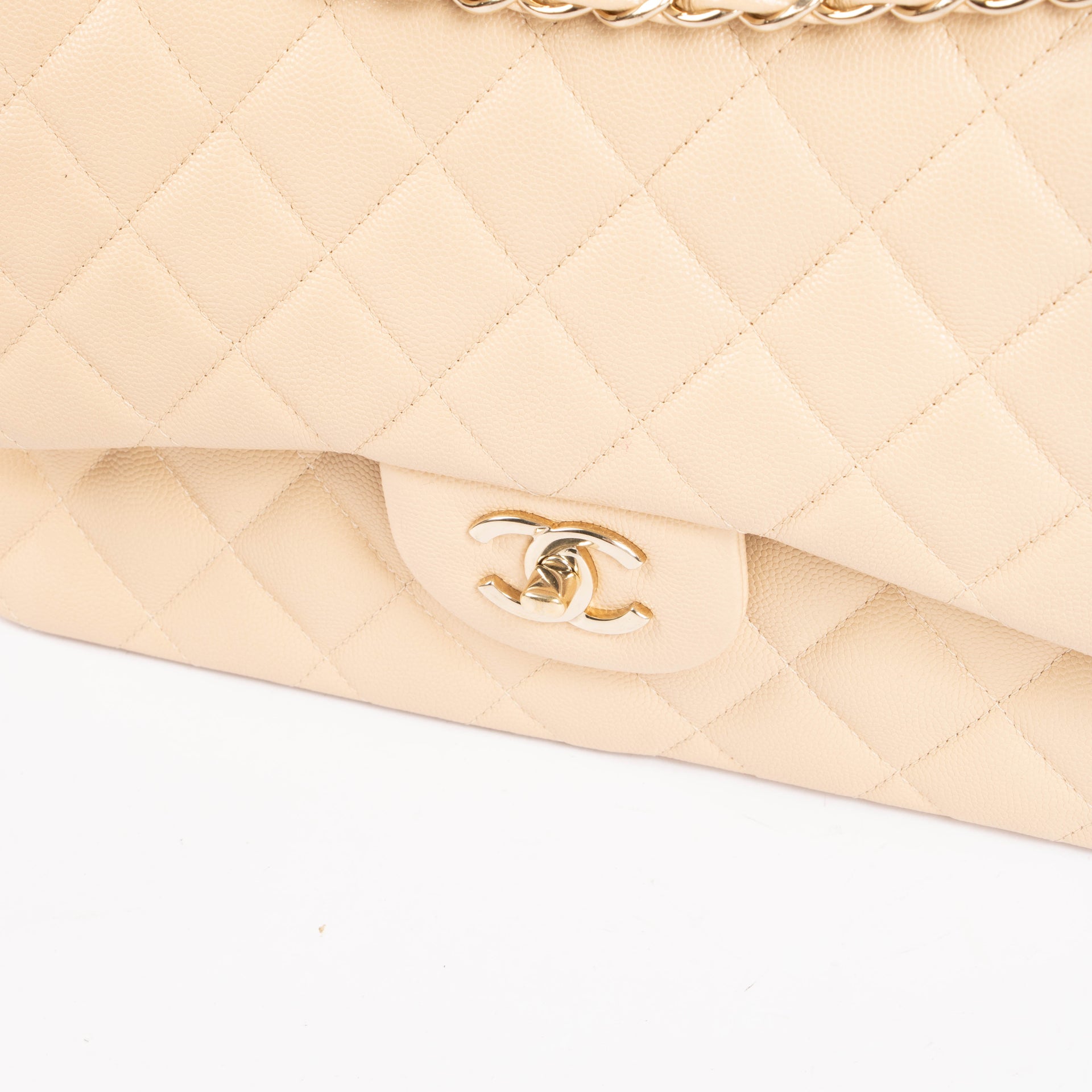 Chanel Beige Cavair Large/Jumbo Classic Handbag