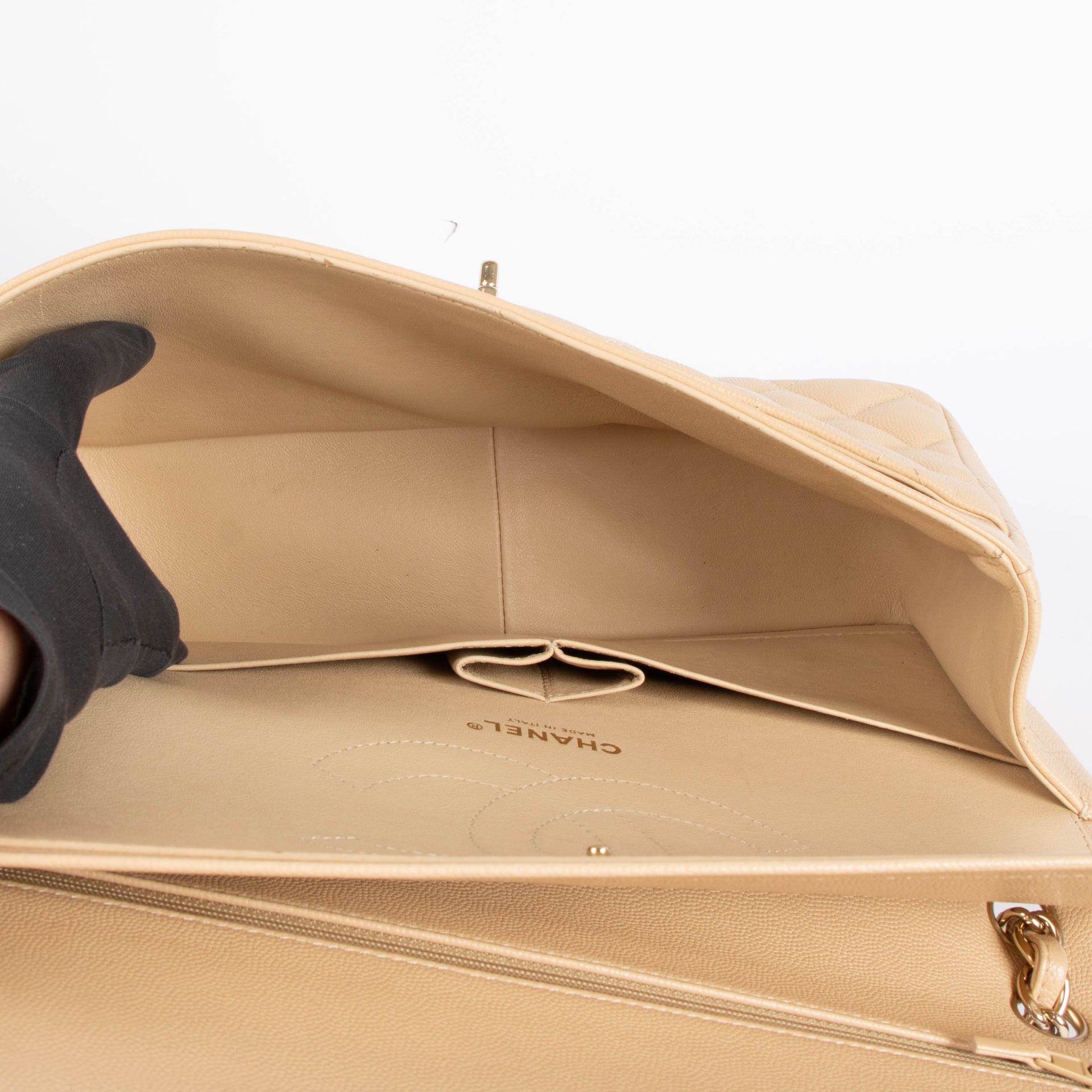 Chanel Beige Cavair Large/Jumbo Classic Handbag