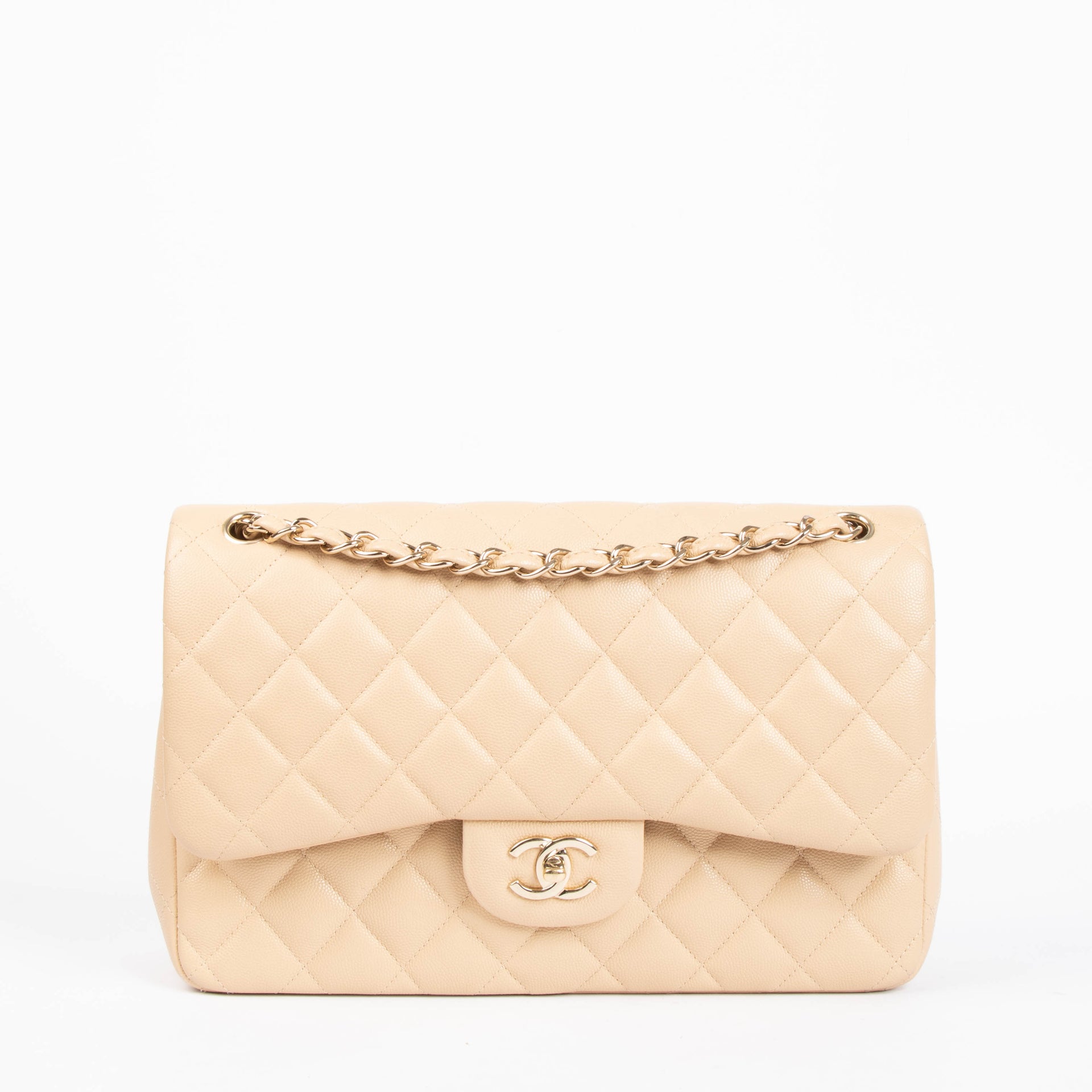 Chanel Beige Cavair Large/Jumbo Classic Handbag