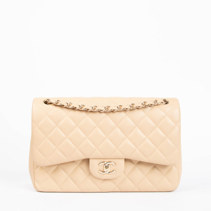 Chanel Beige Cavair Large/Jumbo Classic Handbag