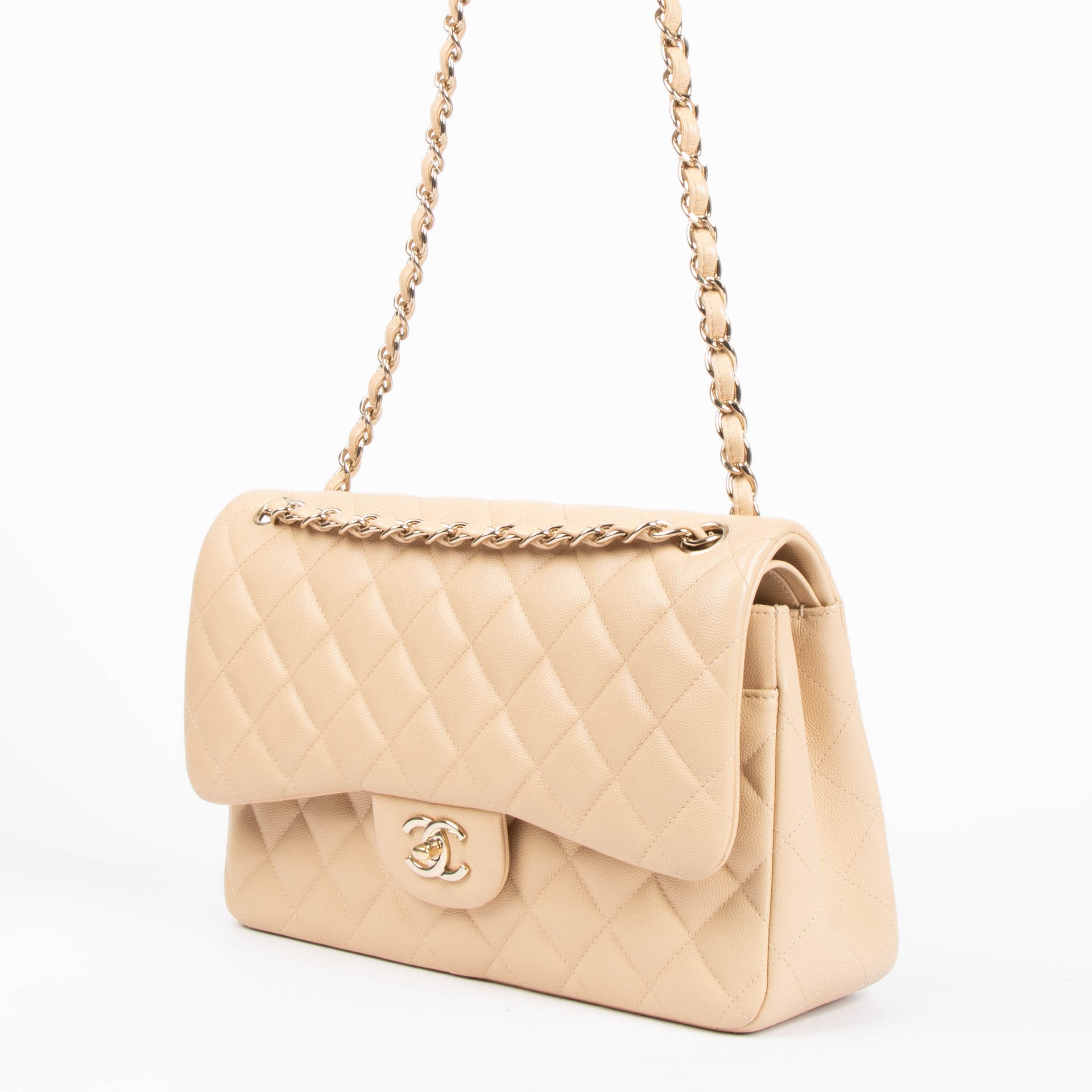 Chanel Beige Cavair Large/Jumbo Classic Handbag