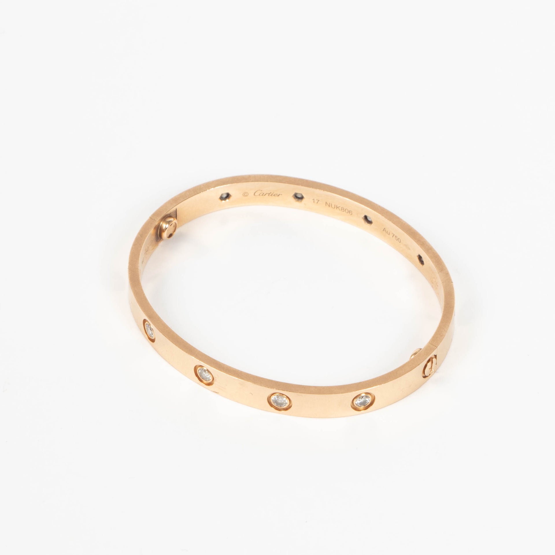 Cartier Rose Gold 10 Diamonds Classic LOVE Bracelet - Size 17