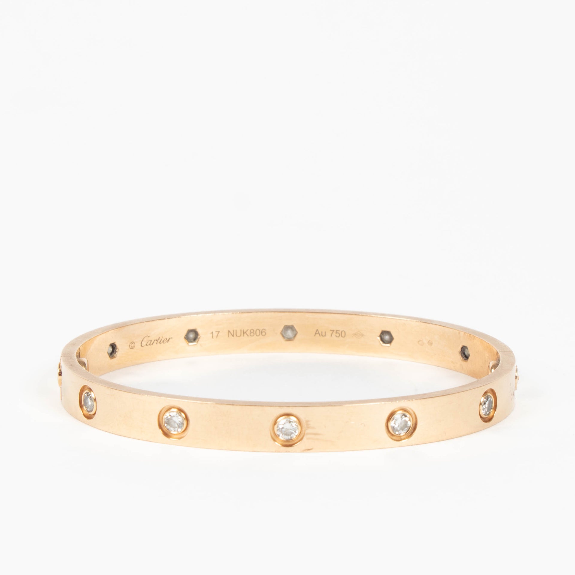 Cartier Rose Gold 10 Diamonds Classic LOVE Bracelet - Size 17