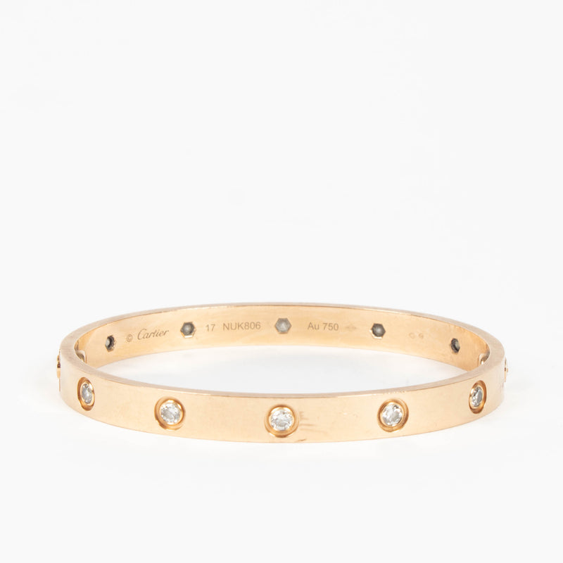 Cartier Rose Gold 10 Diamonds Classic LOVE Bracelet - Size 17
