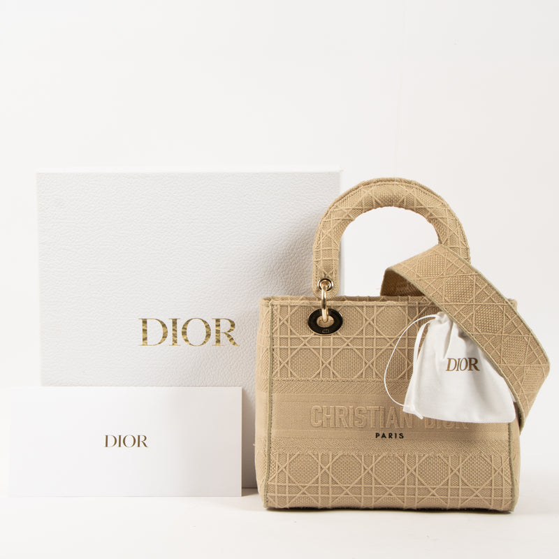 Shop this authentic luxury Christian Dior Beige Canvas Medium Lady D-Lite Bag pre-loved on Labellov.com