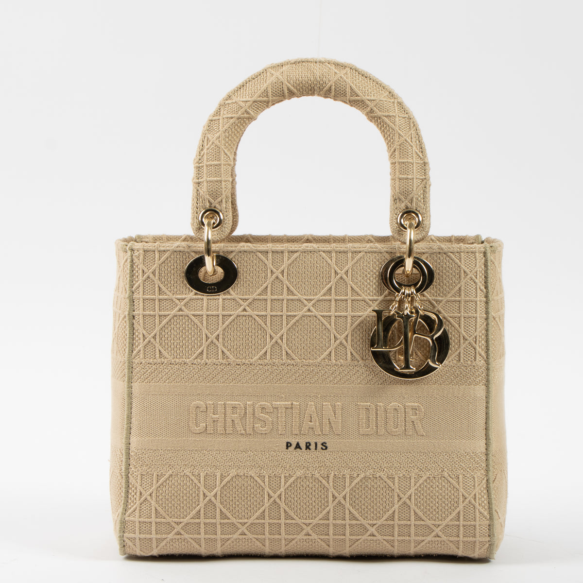Shop this authentic luxury Christian Dior Beige Canvas Medium Lady D-Lite Bag pre-loved on Labellov.com