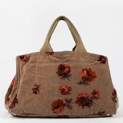 Shop the authentic Prada Brown Floral Print Velvet Large Tote Bag second hand on Labellov.com!