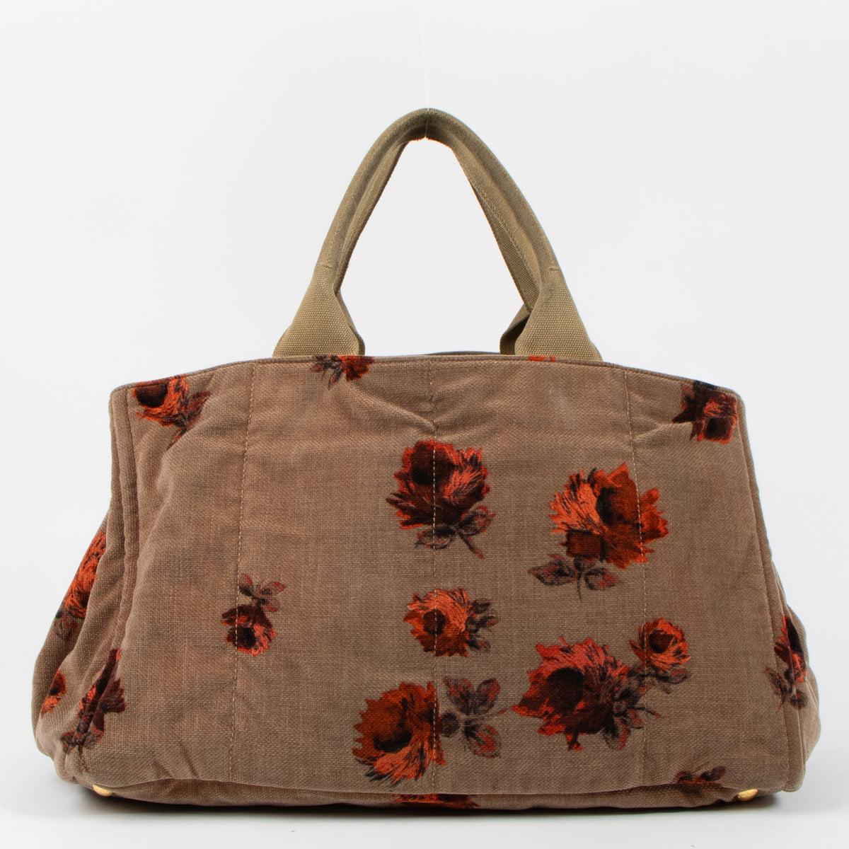Shop the authentic Prada Brown Floral Print Velvet Large Tote Bag second hand on Labellov.com!