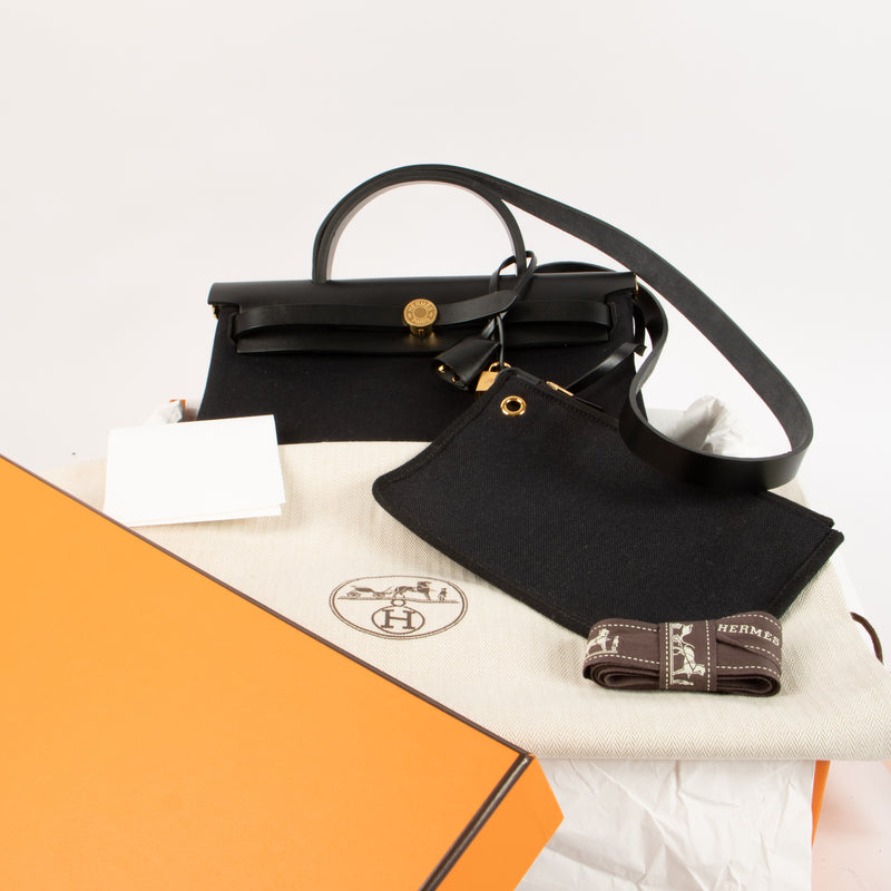 Hermes Herbag Zip 31 Black Toile Militaire/Hunter GHW