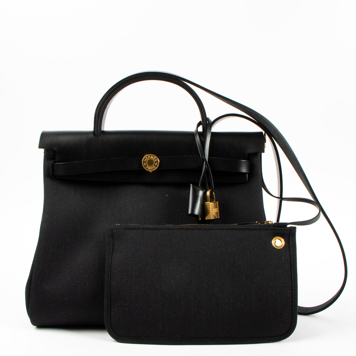 Hermes Herbag Zip 31 Black Toile Militaire/Hunter GHW