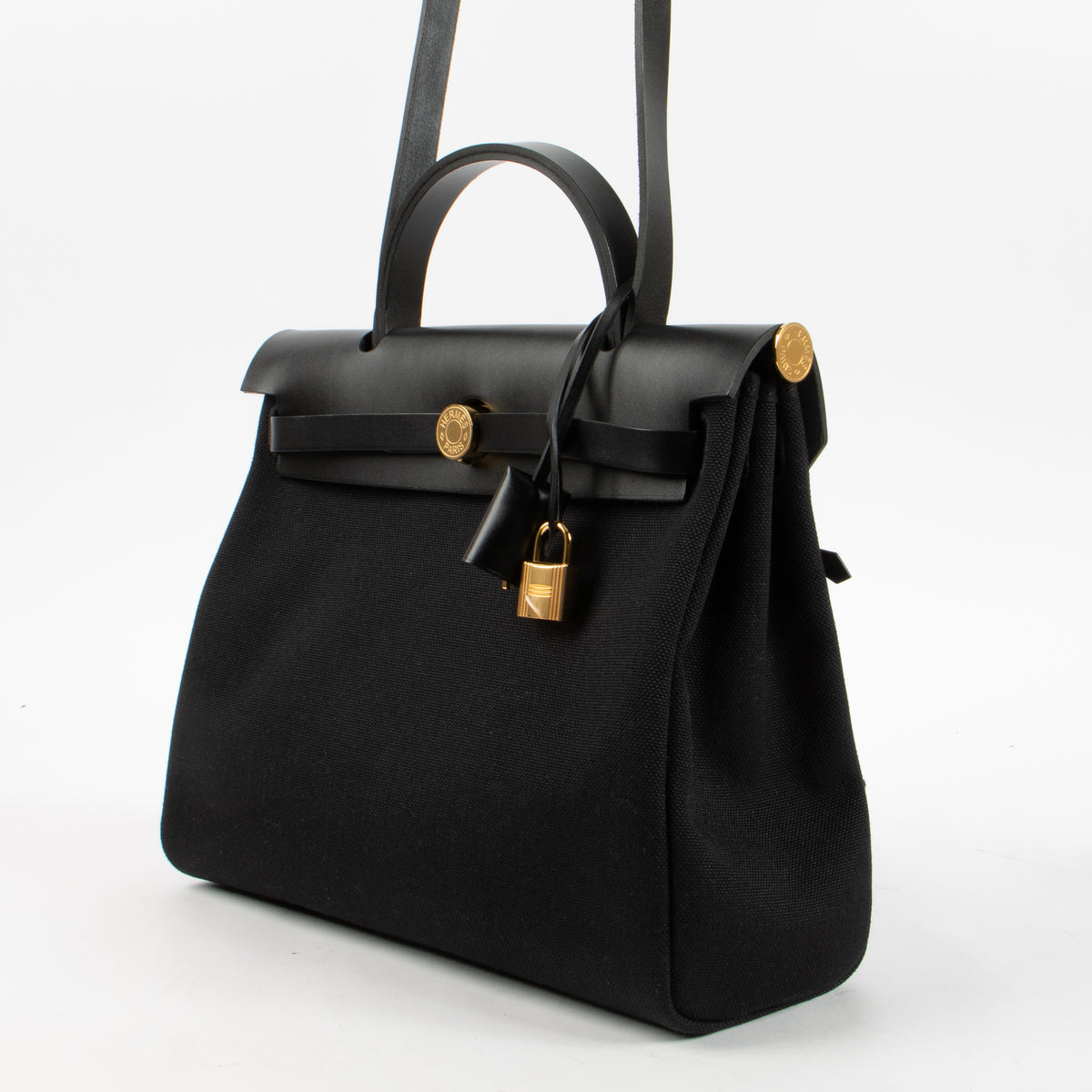 Hermes Herbag Zip 31 Black Toile Militaire/Hunter GHW