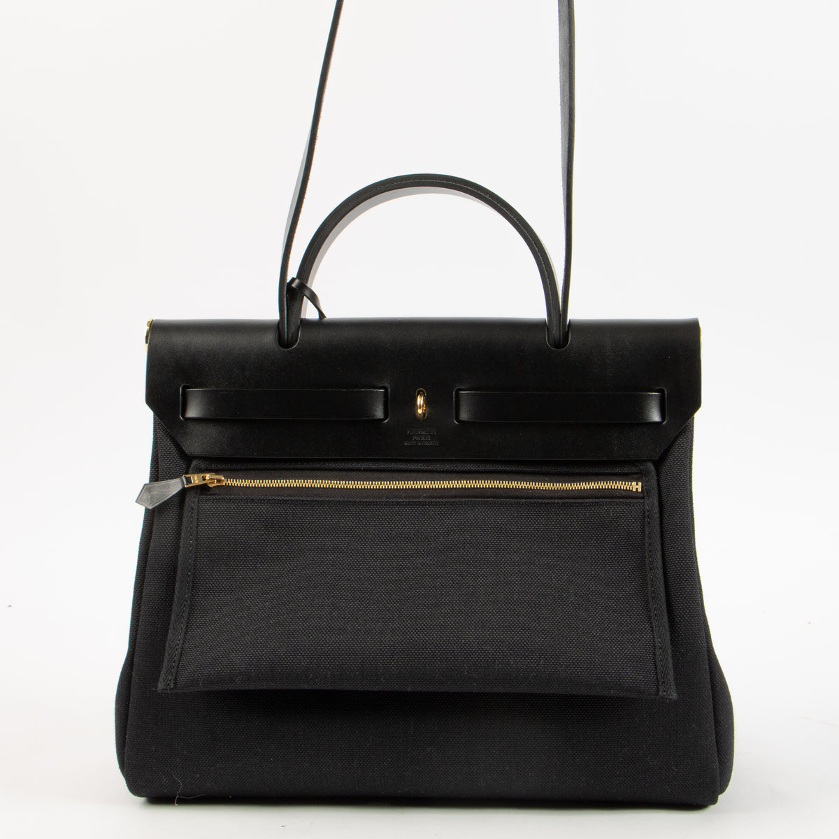 Hermes Herbag Zip 31 Black Toile Militaire/Hunter GHW