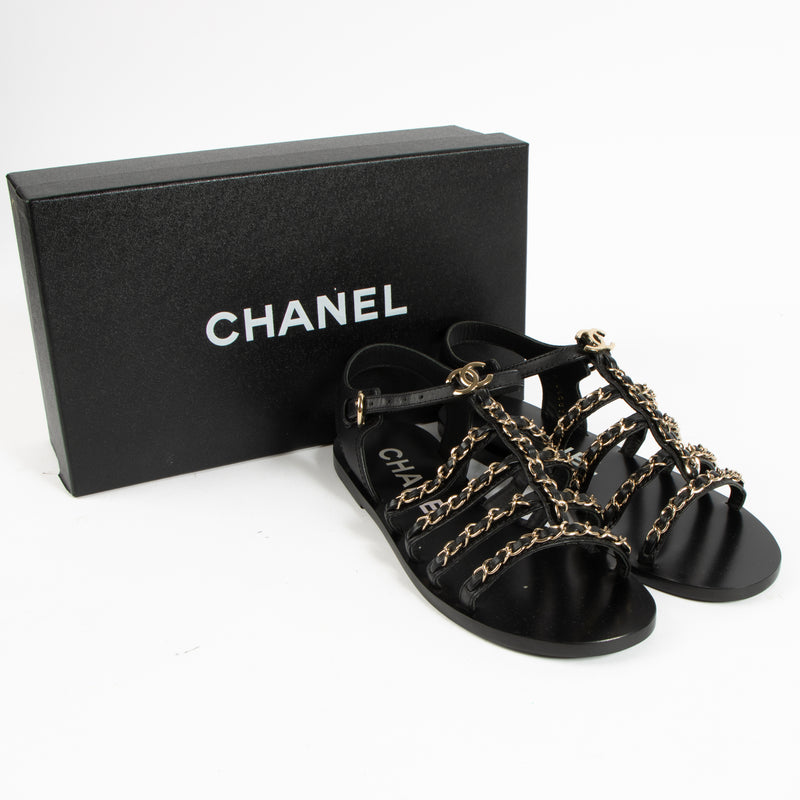Chanel 23S Black CC Chain Gladiator Sandals - Size 38