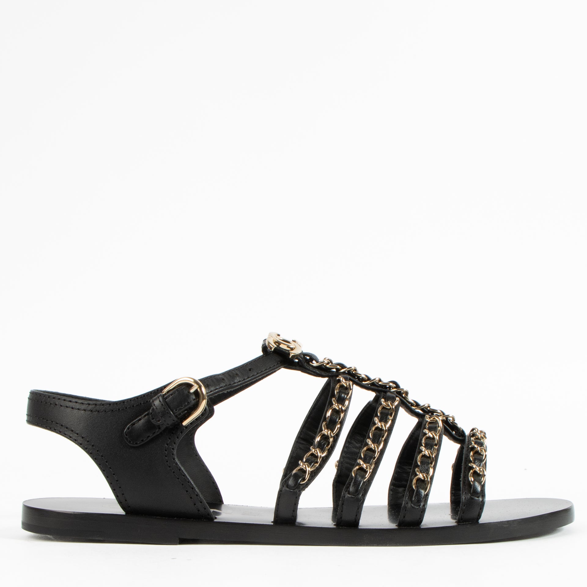 Chanel 23S Black CC Chain Gladiator Sandals - Size 38